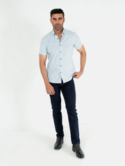 Green & White Striped Seersucked Half Sleeve Shirt