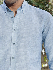 Grey 100% Linen Striped Button Down Shirt