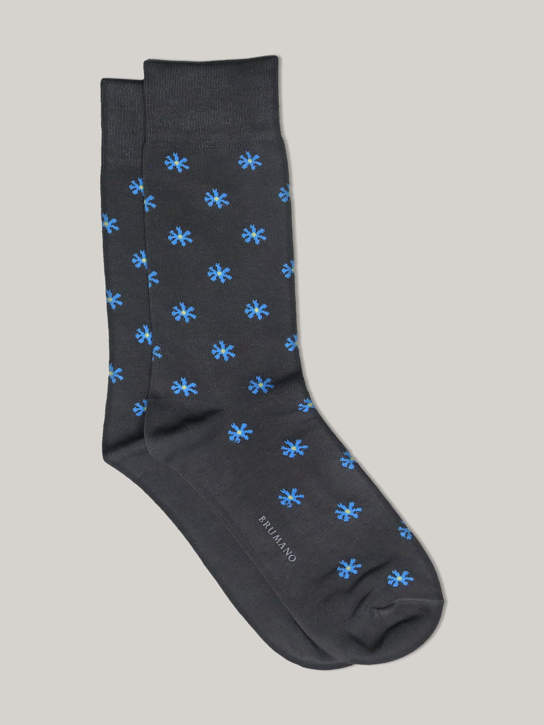 Grey & Blue Cut Flower Cotton Socks
