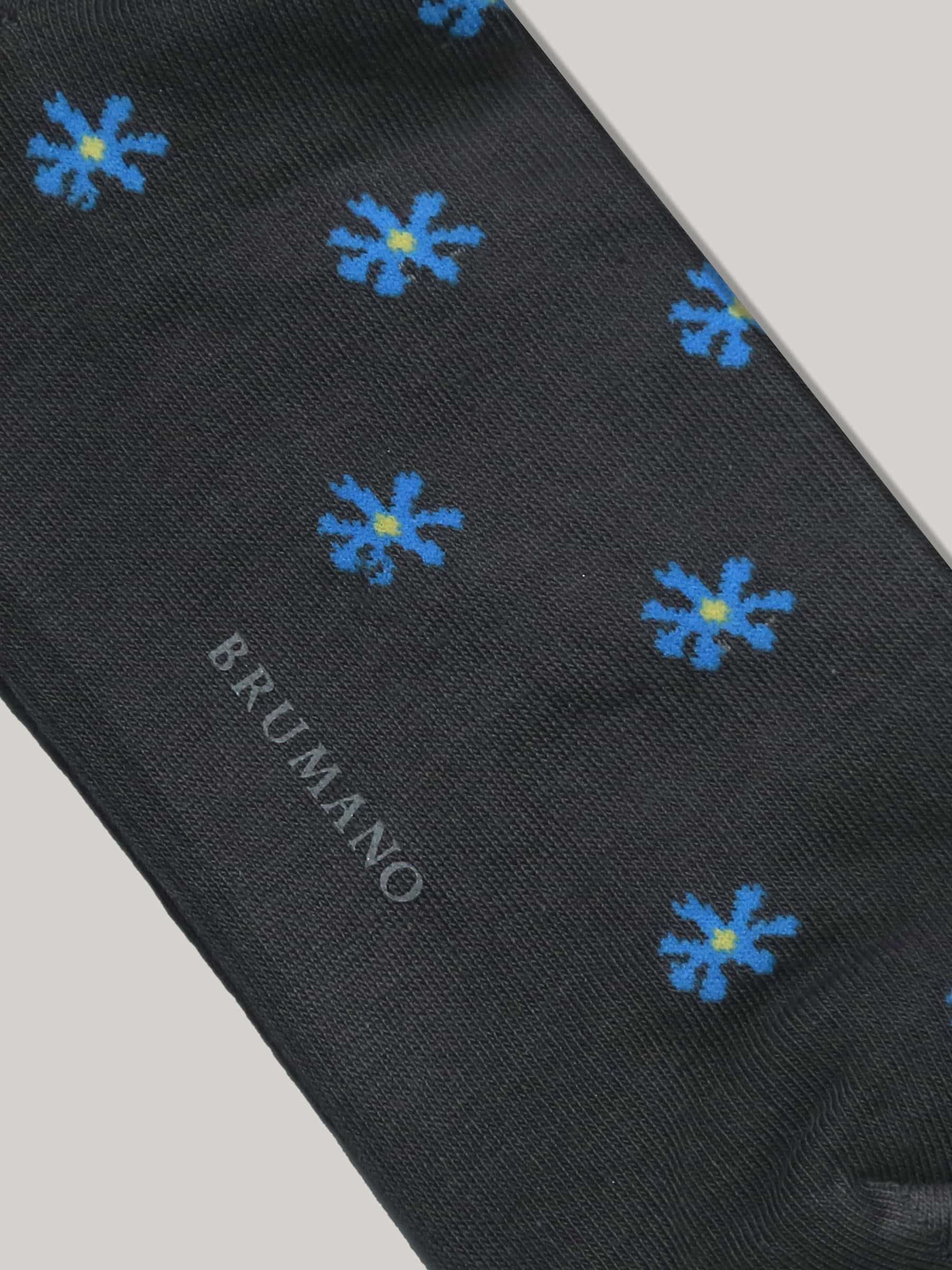 Grey & Blue Cut Flower Cotton Socks