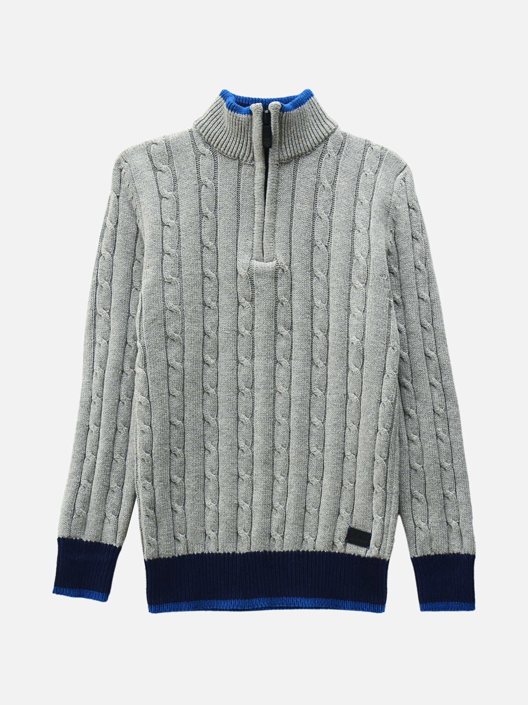 Grey Cable Knitted Mock Neck Casual Sweater
