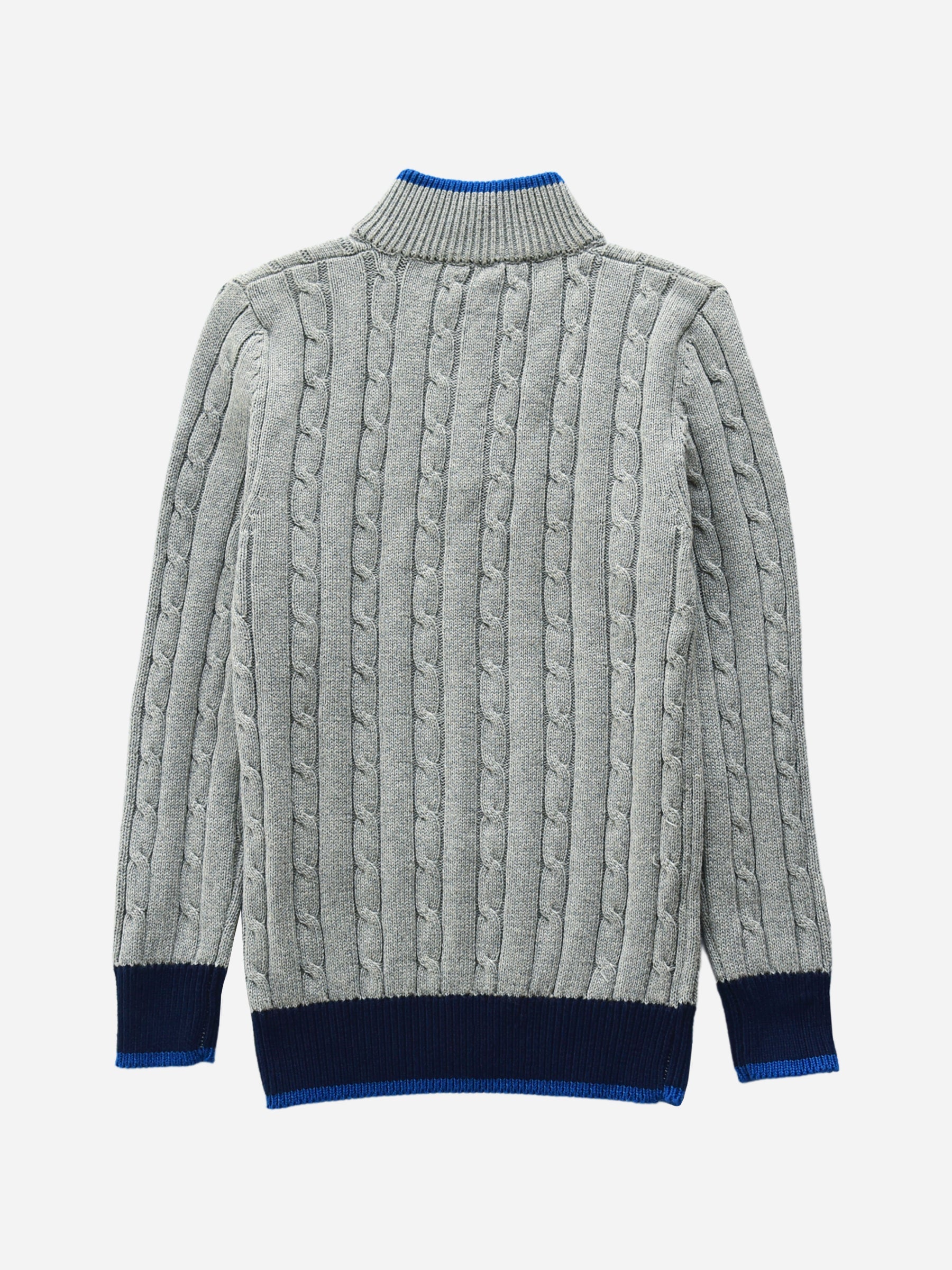 Grey Cable Knitted Mock Neck Casual Sweater