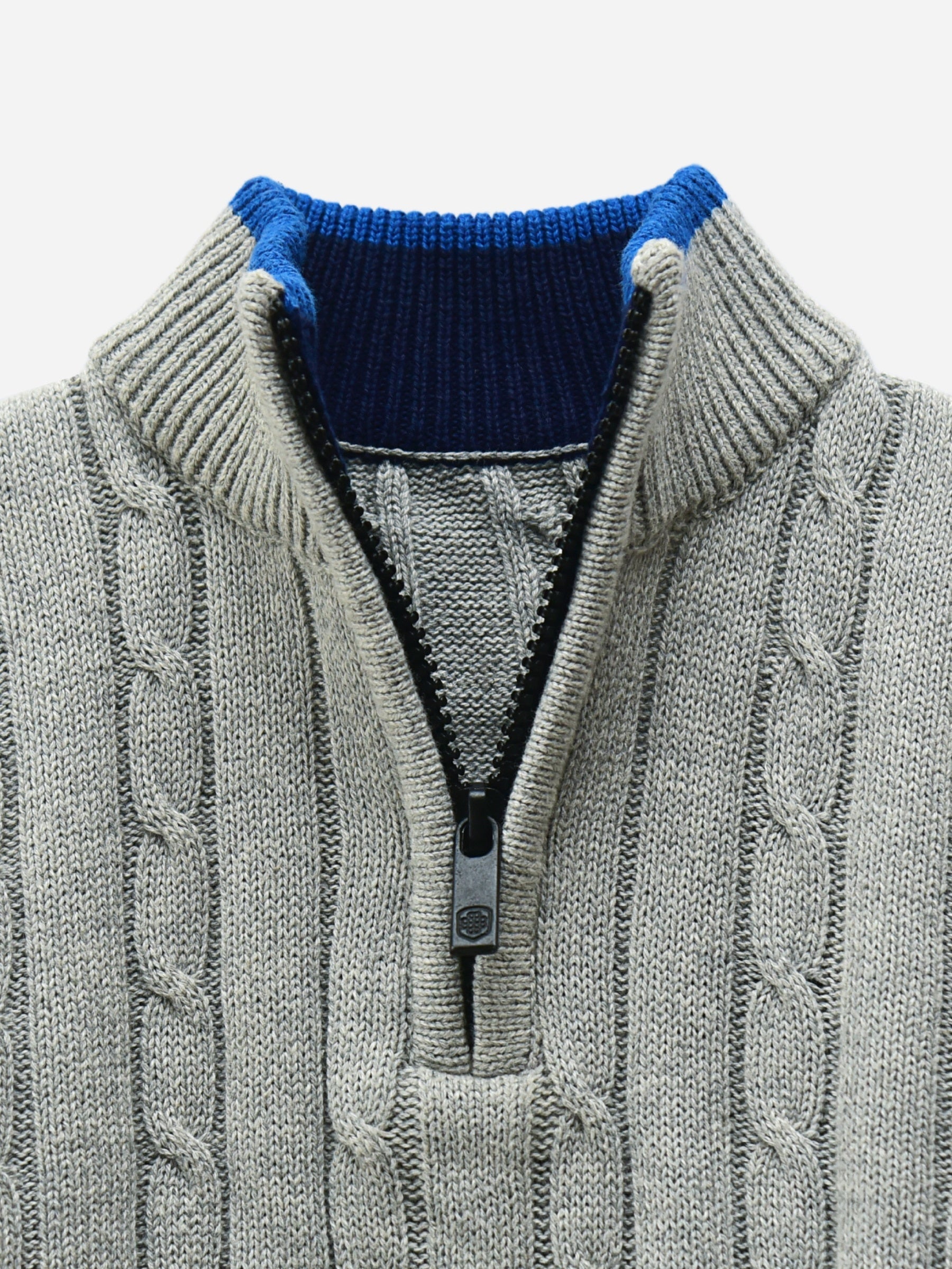 Grey Cable Knitted Mock Neck Casual Sweater