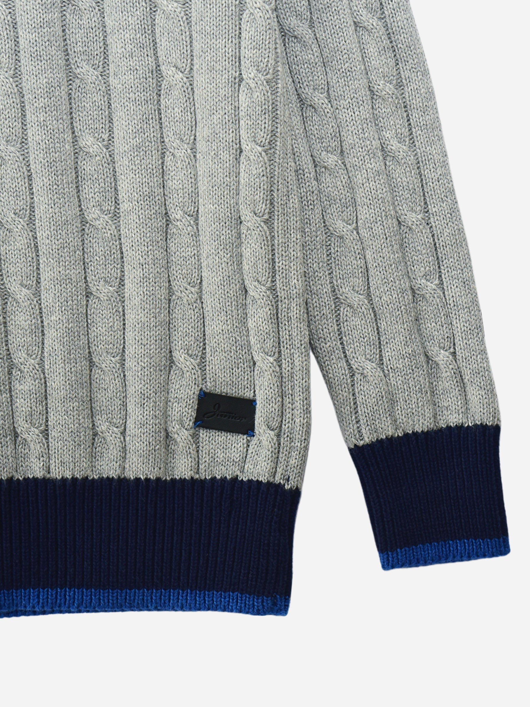 Grey Cable Knitted Mock Neck Casual Sweater