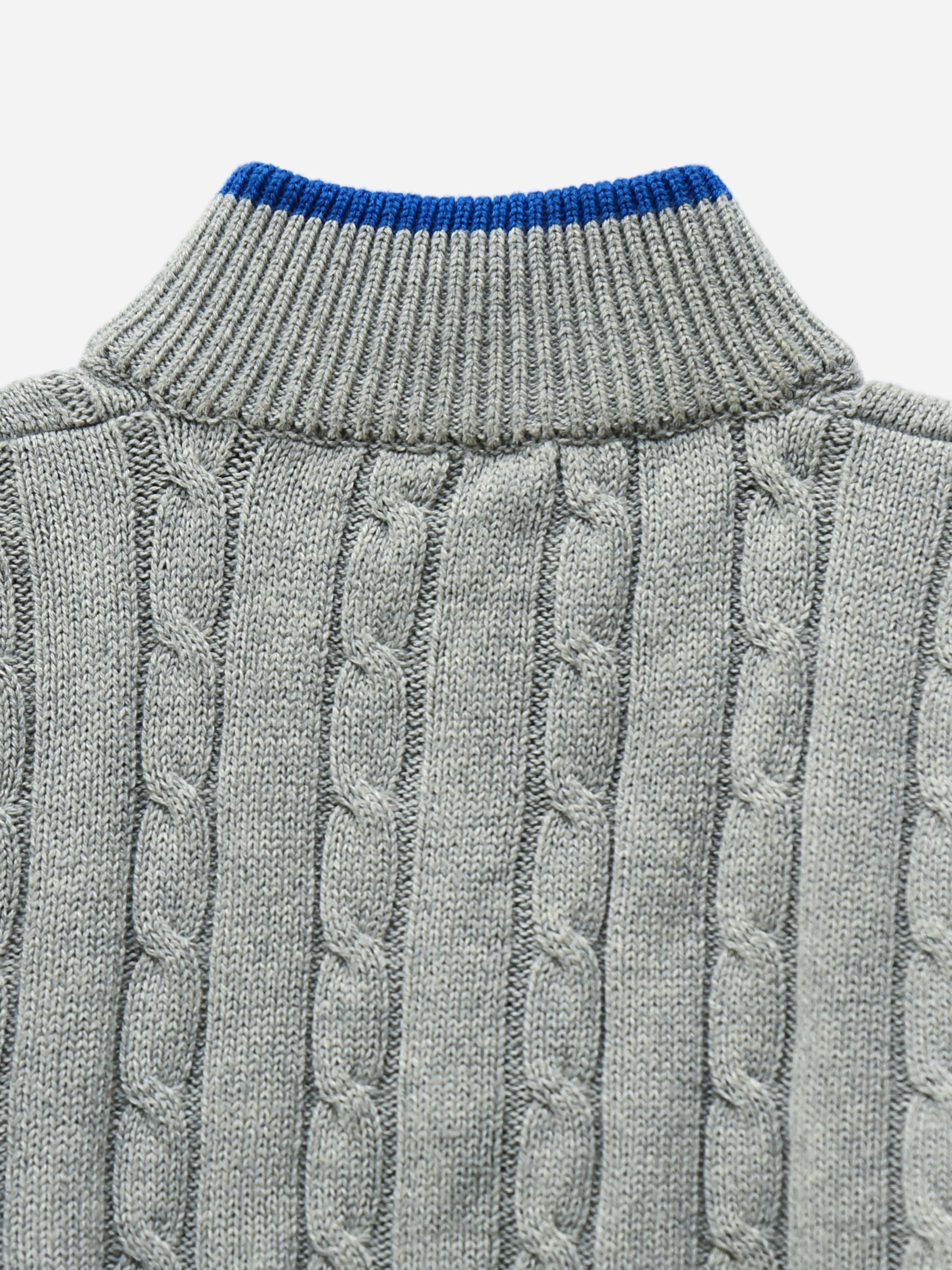 Grey Cable Knitted Mock Neck Casual Sweater
