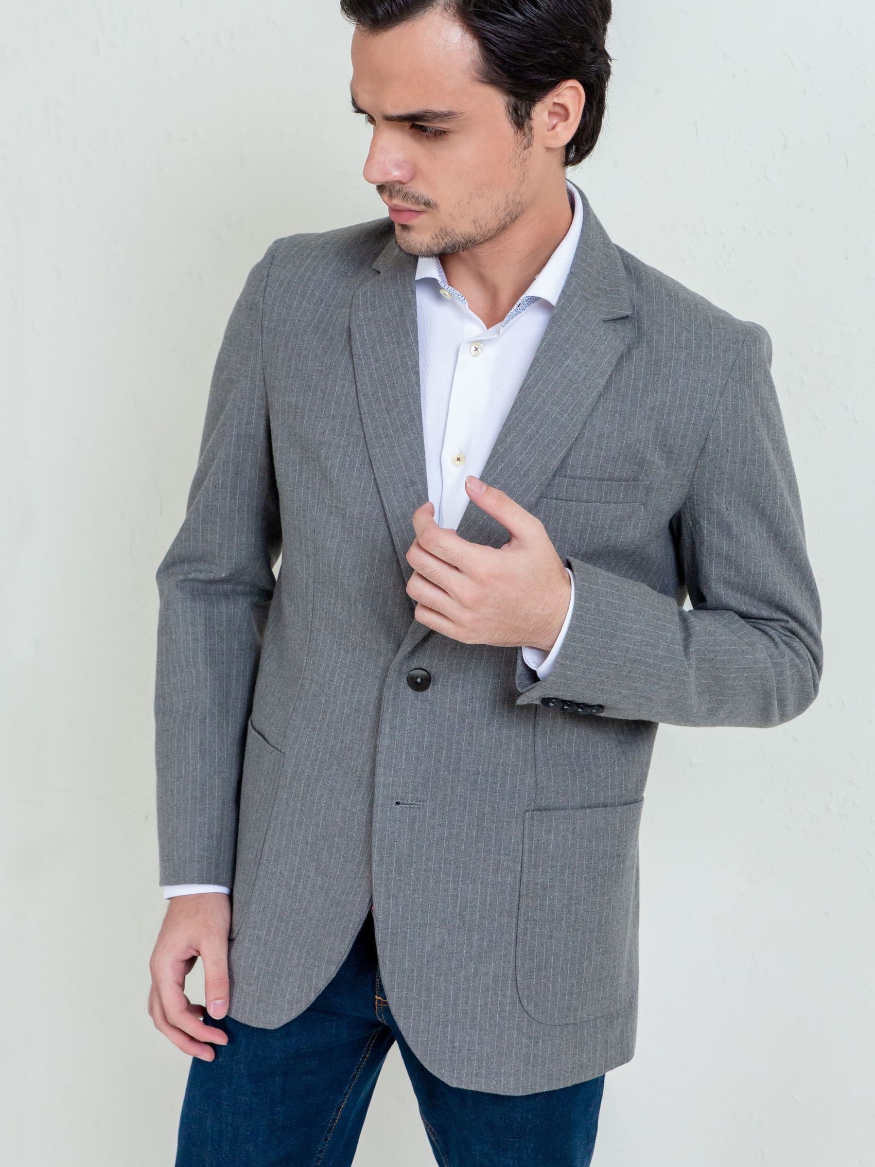 Grey Classic Pinstriped Blazer