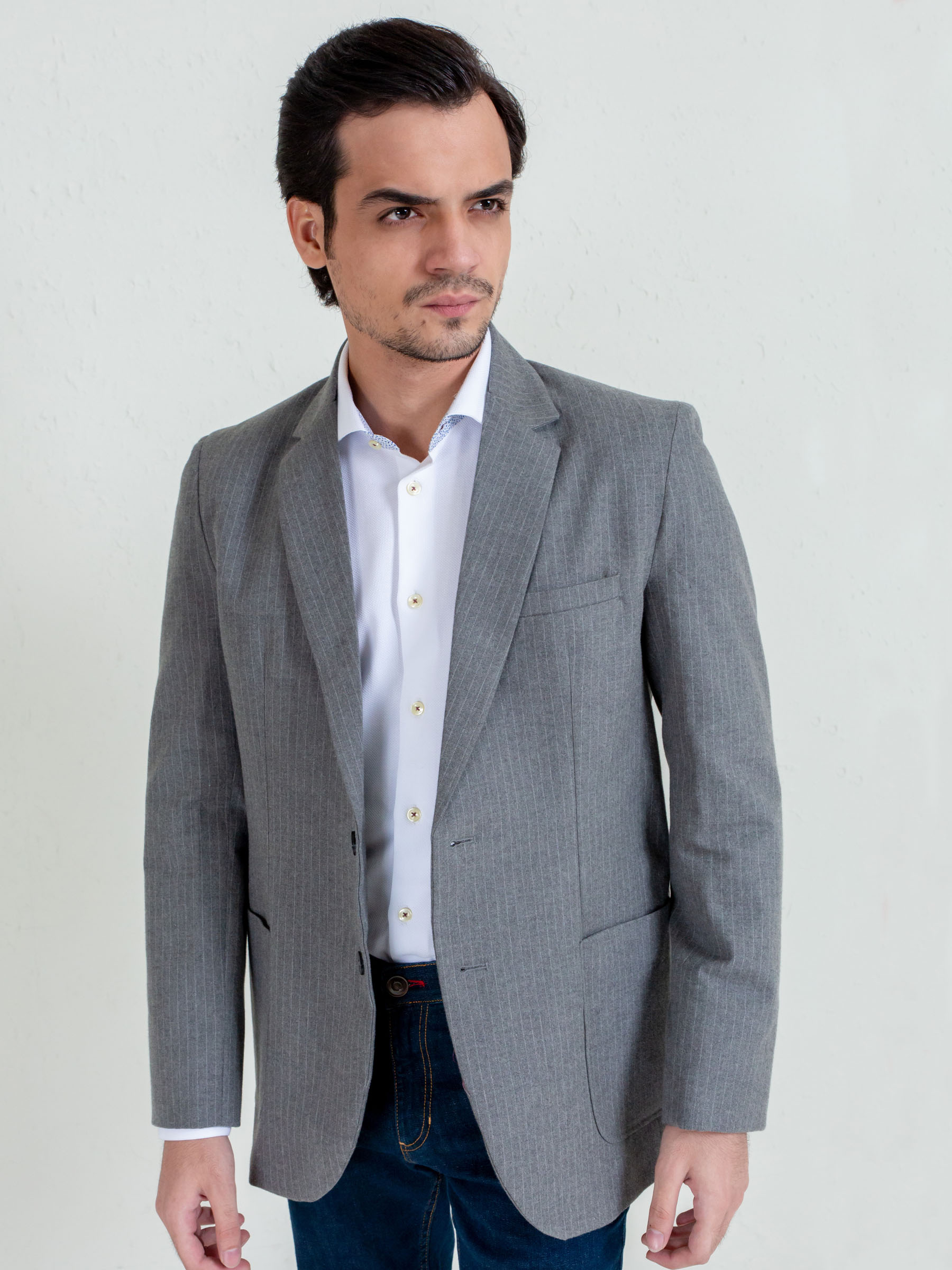 Grey Classic Pinstriped Blazer