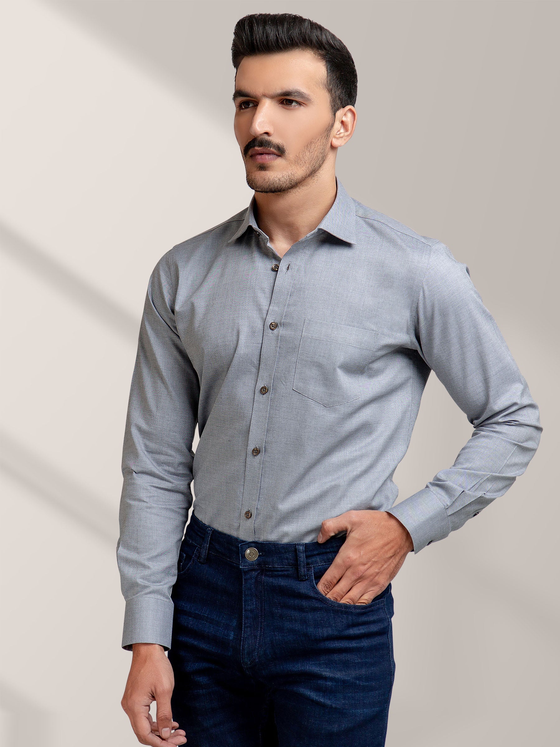 Grey Dobby Formal Structured Shirt