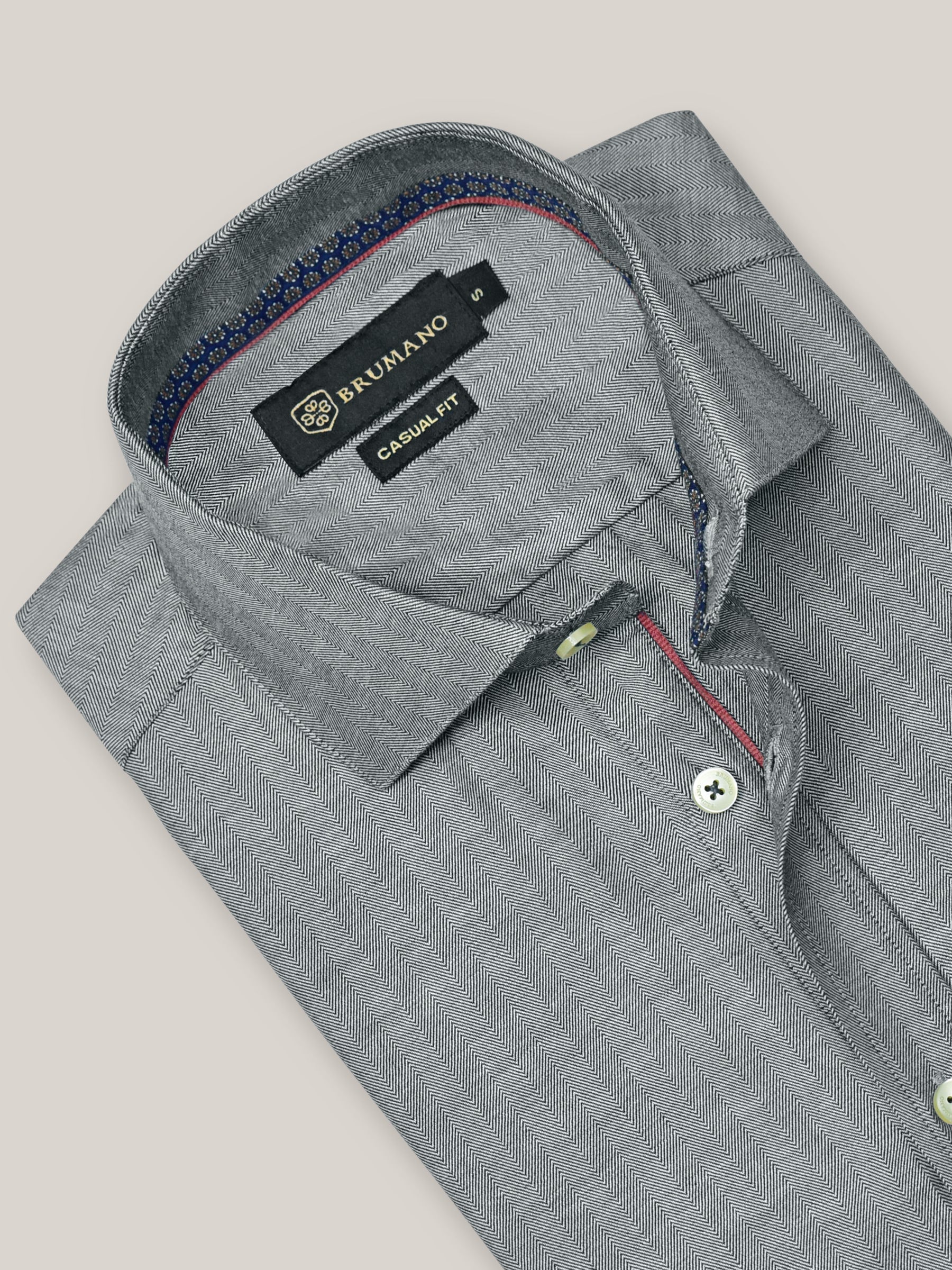 Grey Herringbone Pattern Formal Shirt