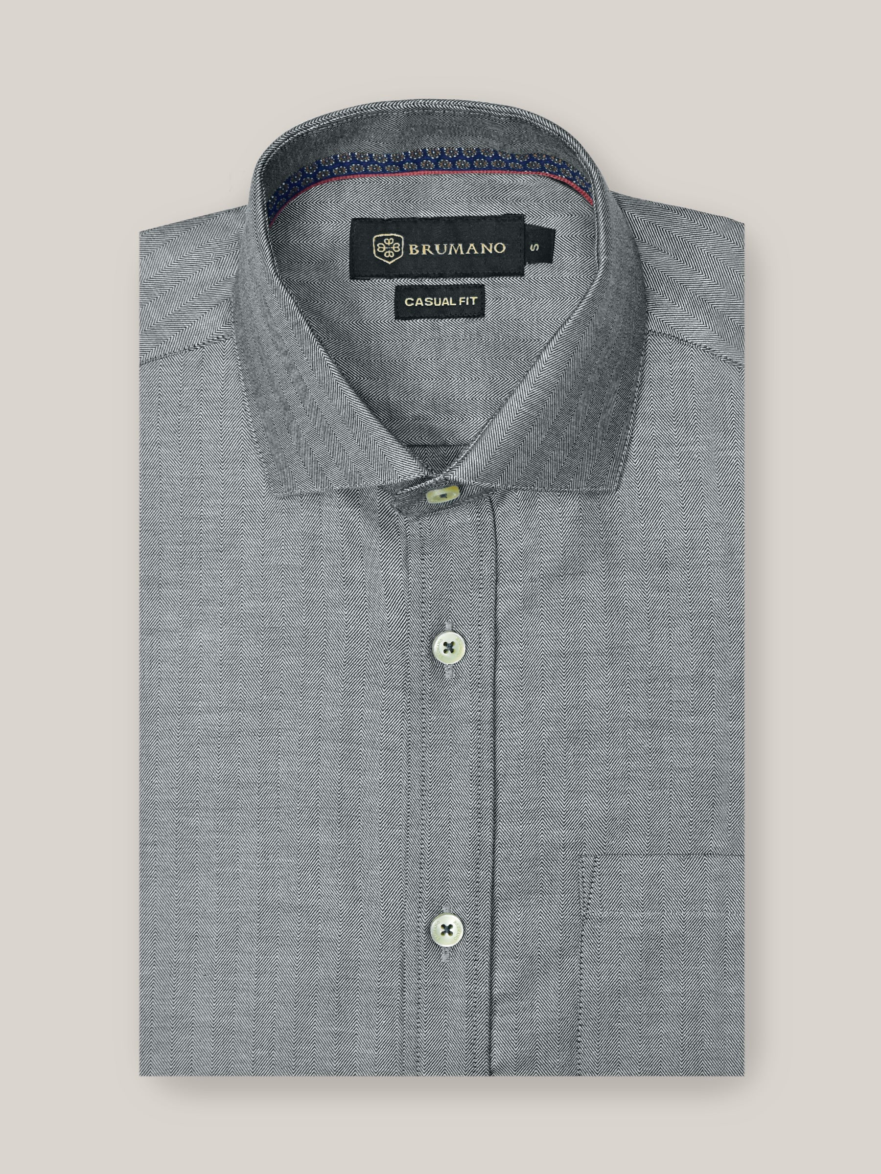 Grey Herringbone Pattern Formal Shirt
