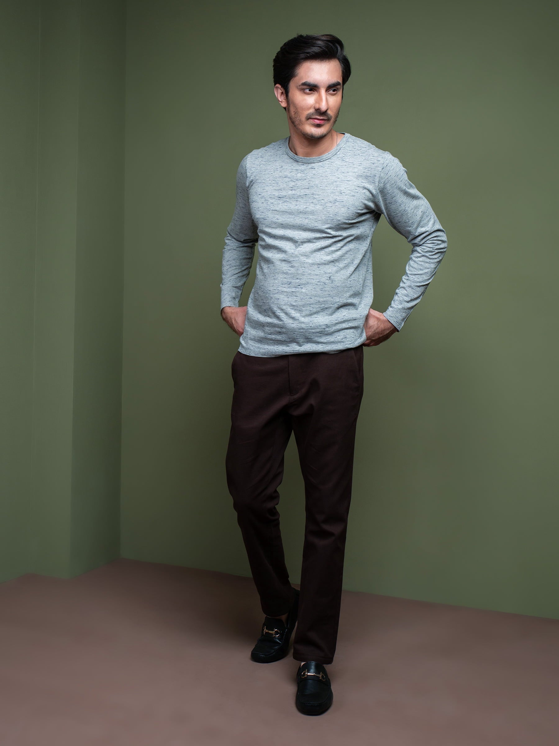 Grey Inject Pattern Long Sleeve T-Shirt