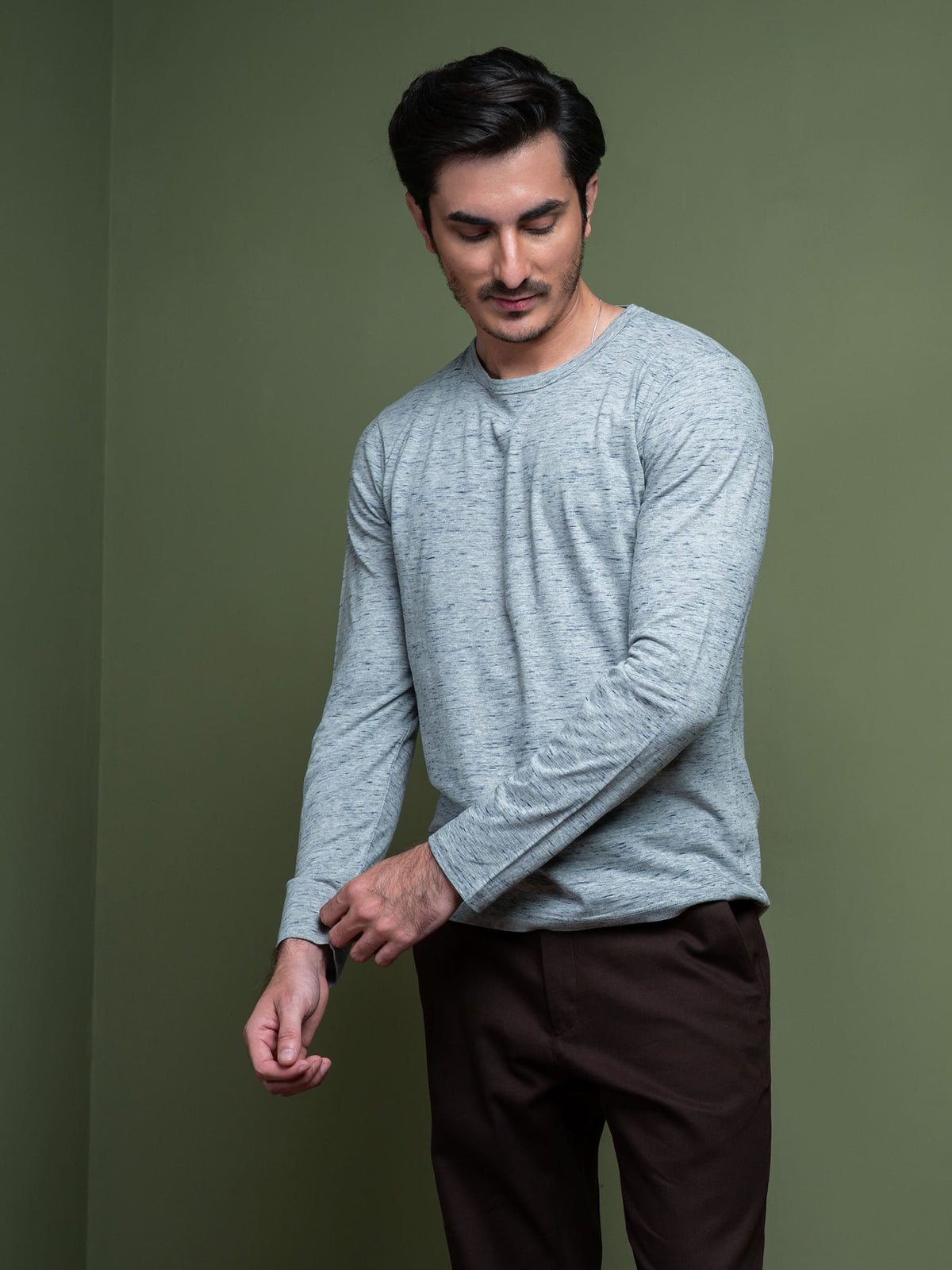 Grey Inject Pattern Long Sleeve T-Shirt