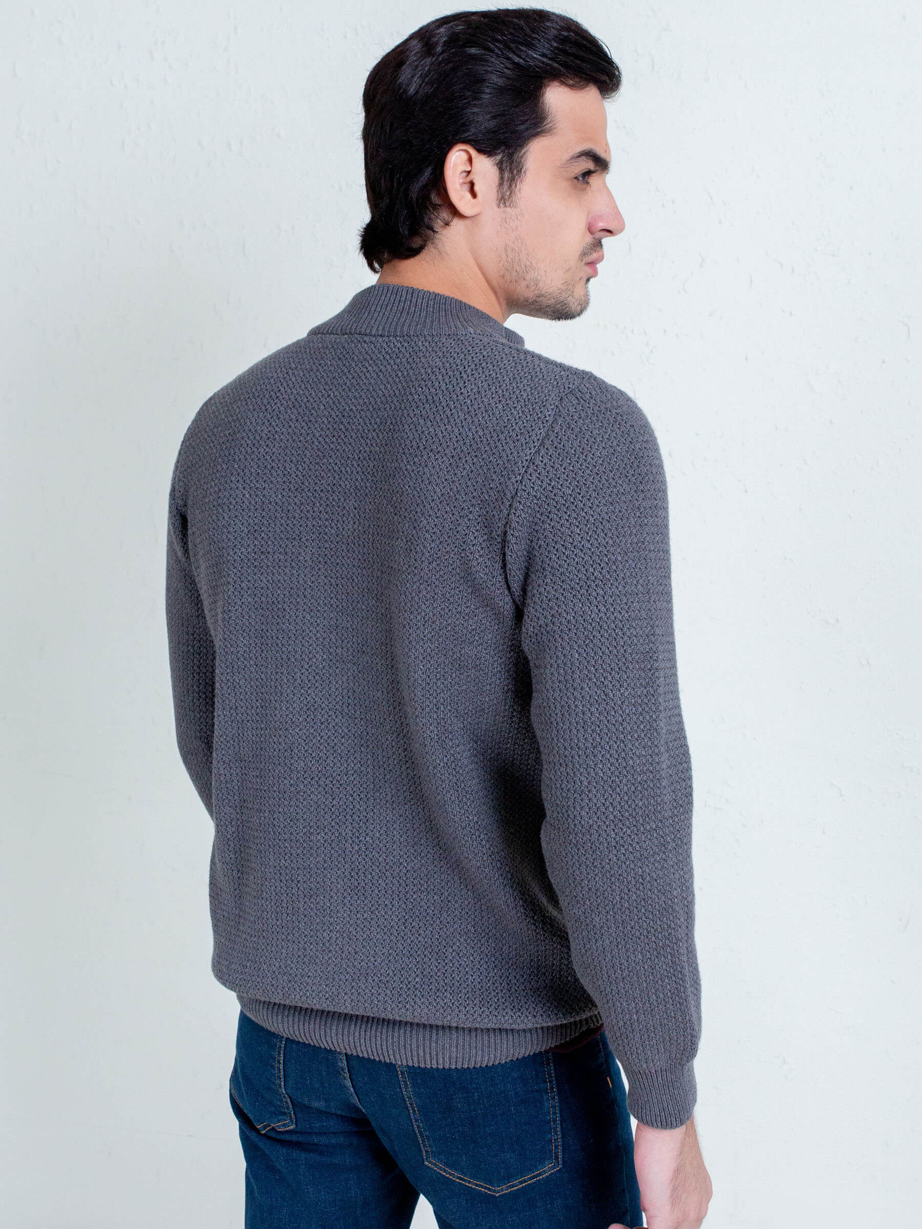 Grey Knitted Chunky Textured Zipper