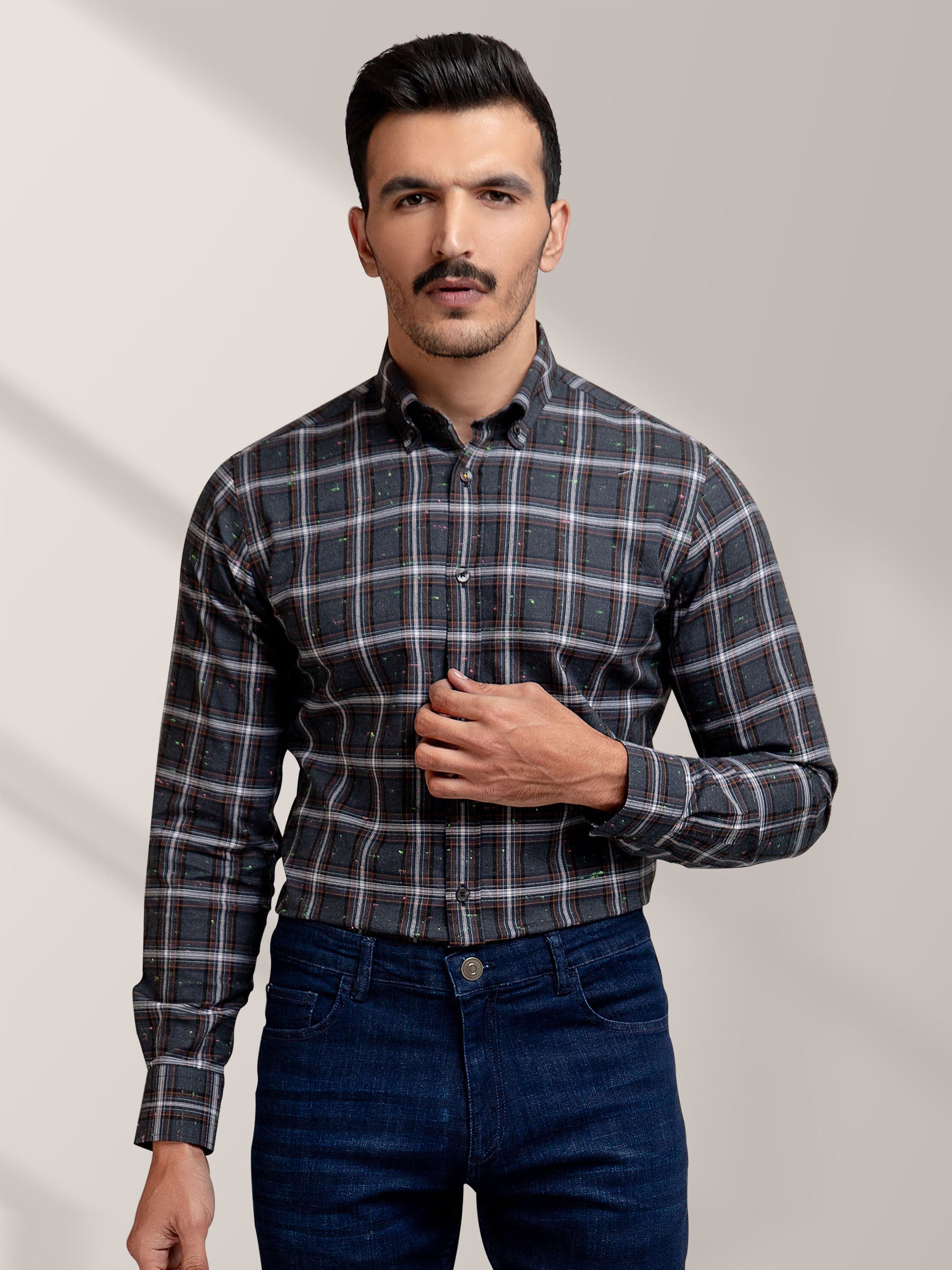 Grey Large Checkered Flannel Shirt