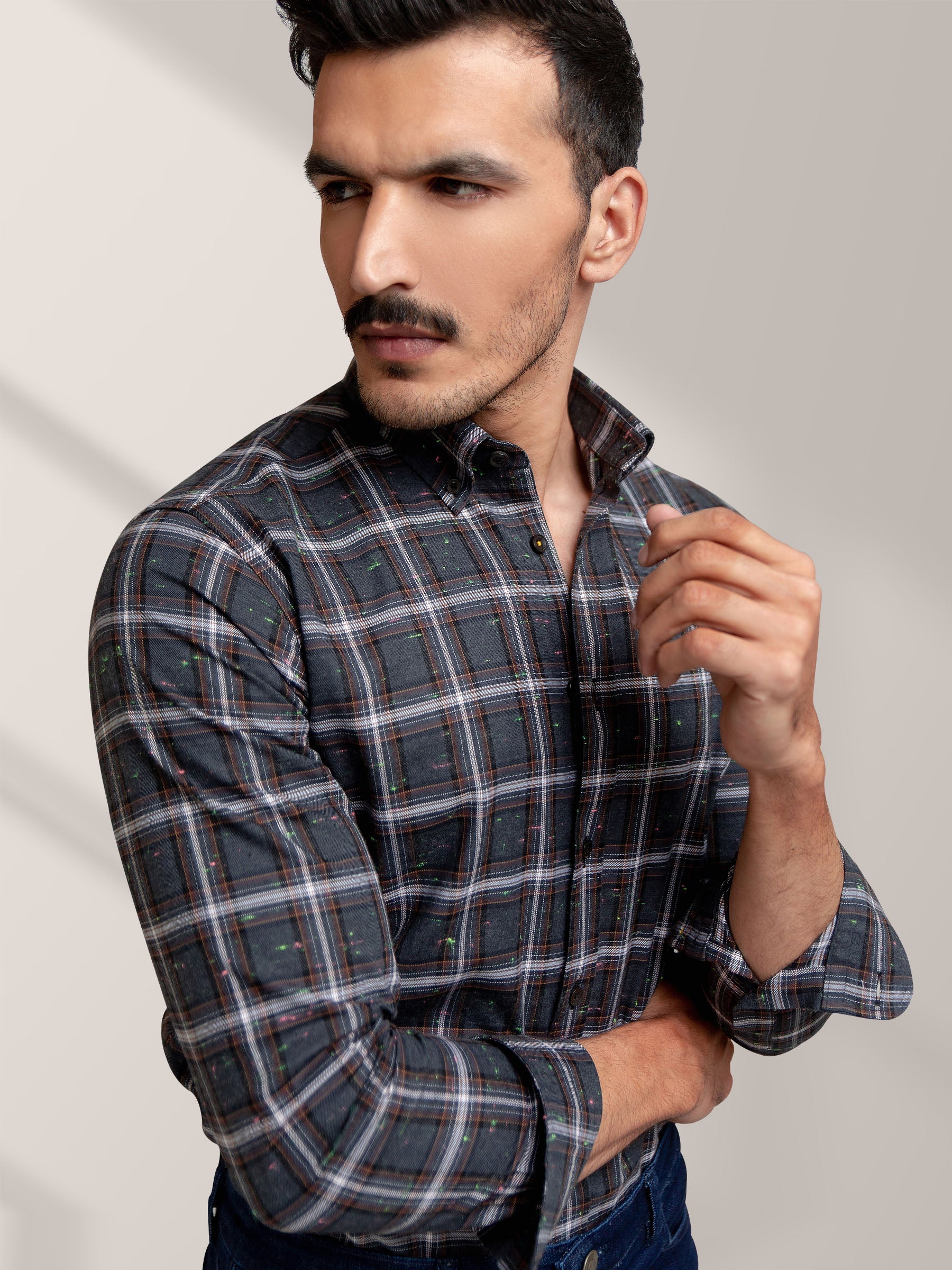 Grey Large Checkered Flannel Shirt
