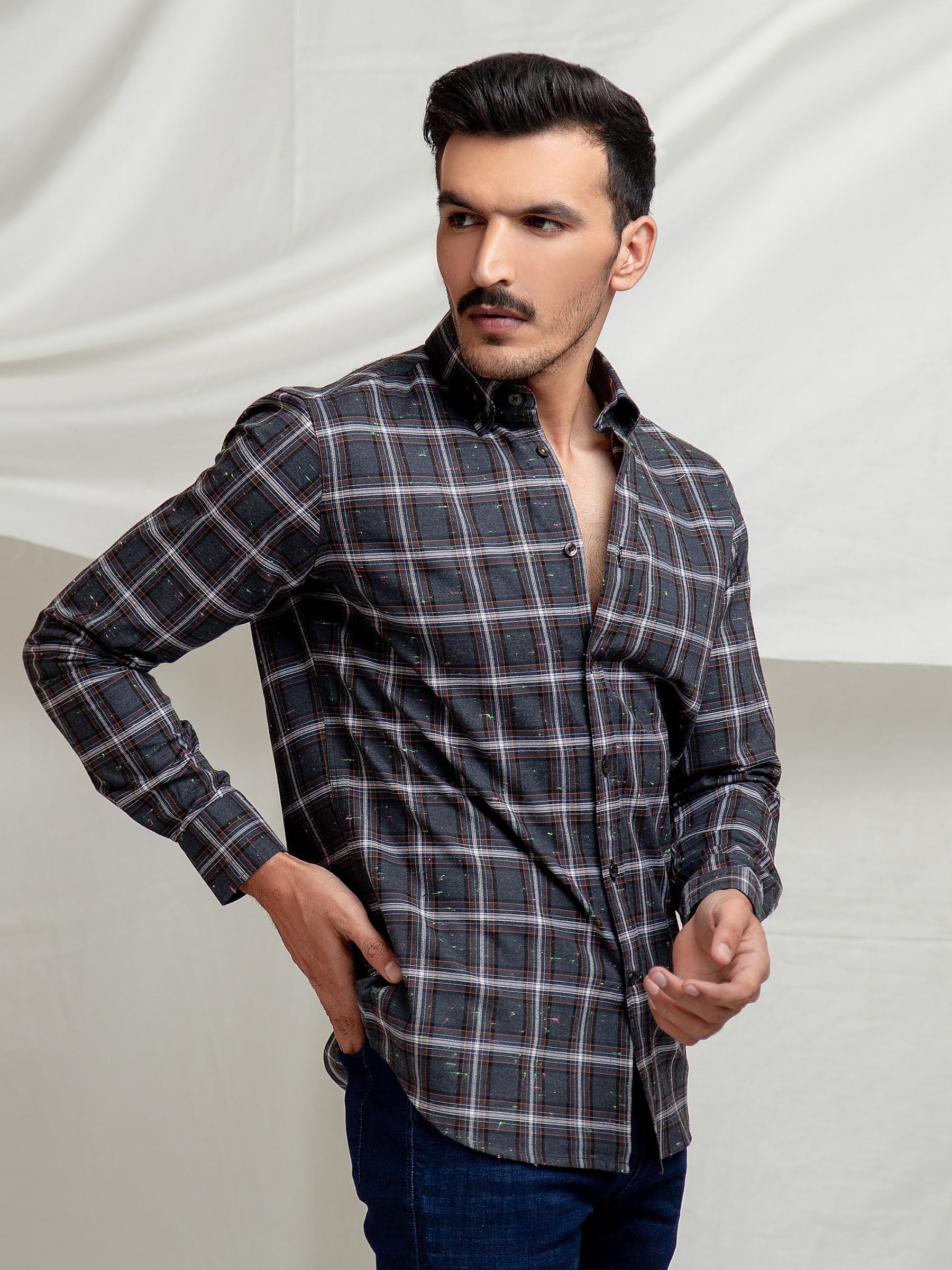 Grey Large Checkered Flannel Shirt