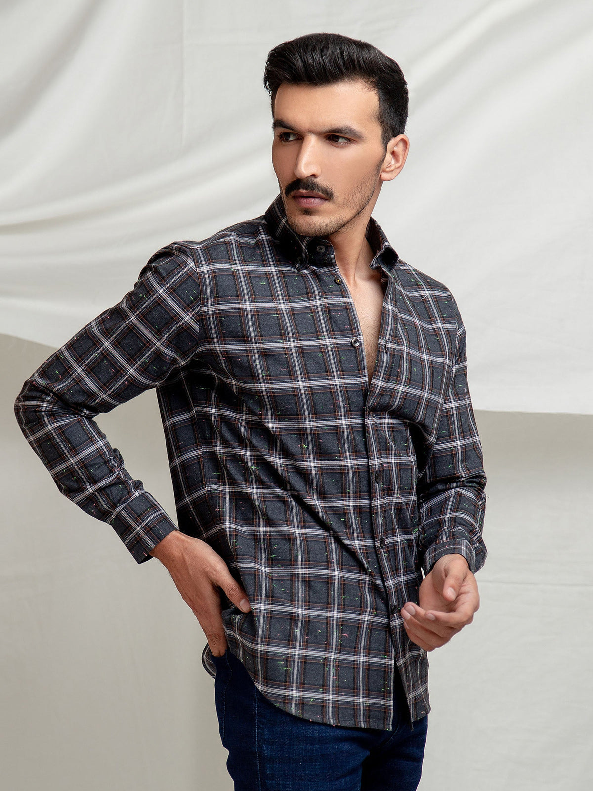 Grey Large Checkered Flannel Shirt