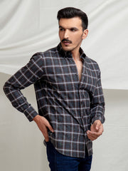Grey Large Checkered Flannel Shirt