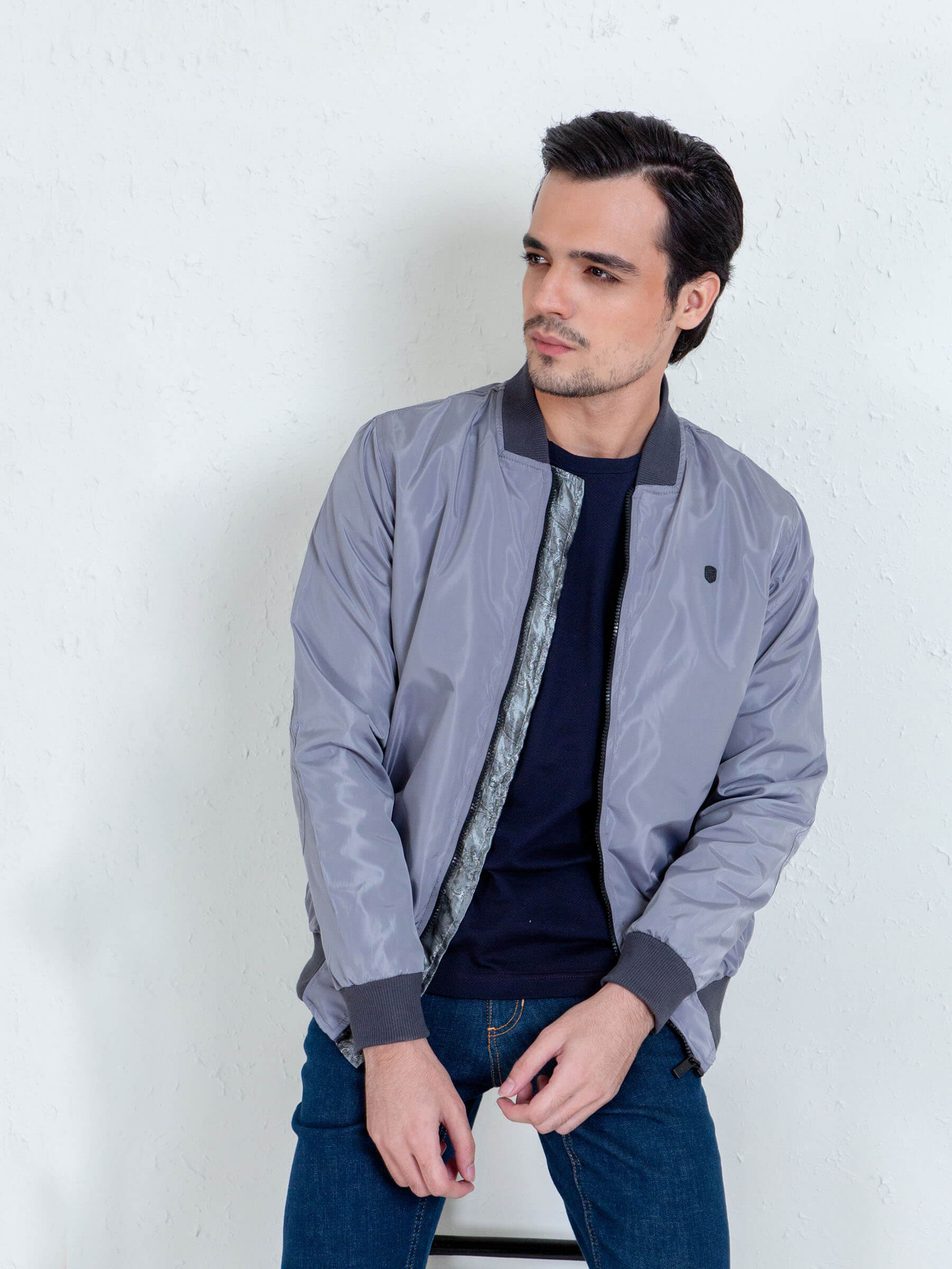 Grey Light Weight Bomber Jacket