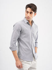 Grey Linen Blended Dobby Structured Shirt