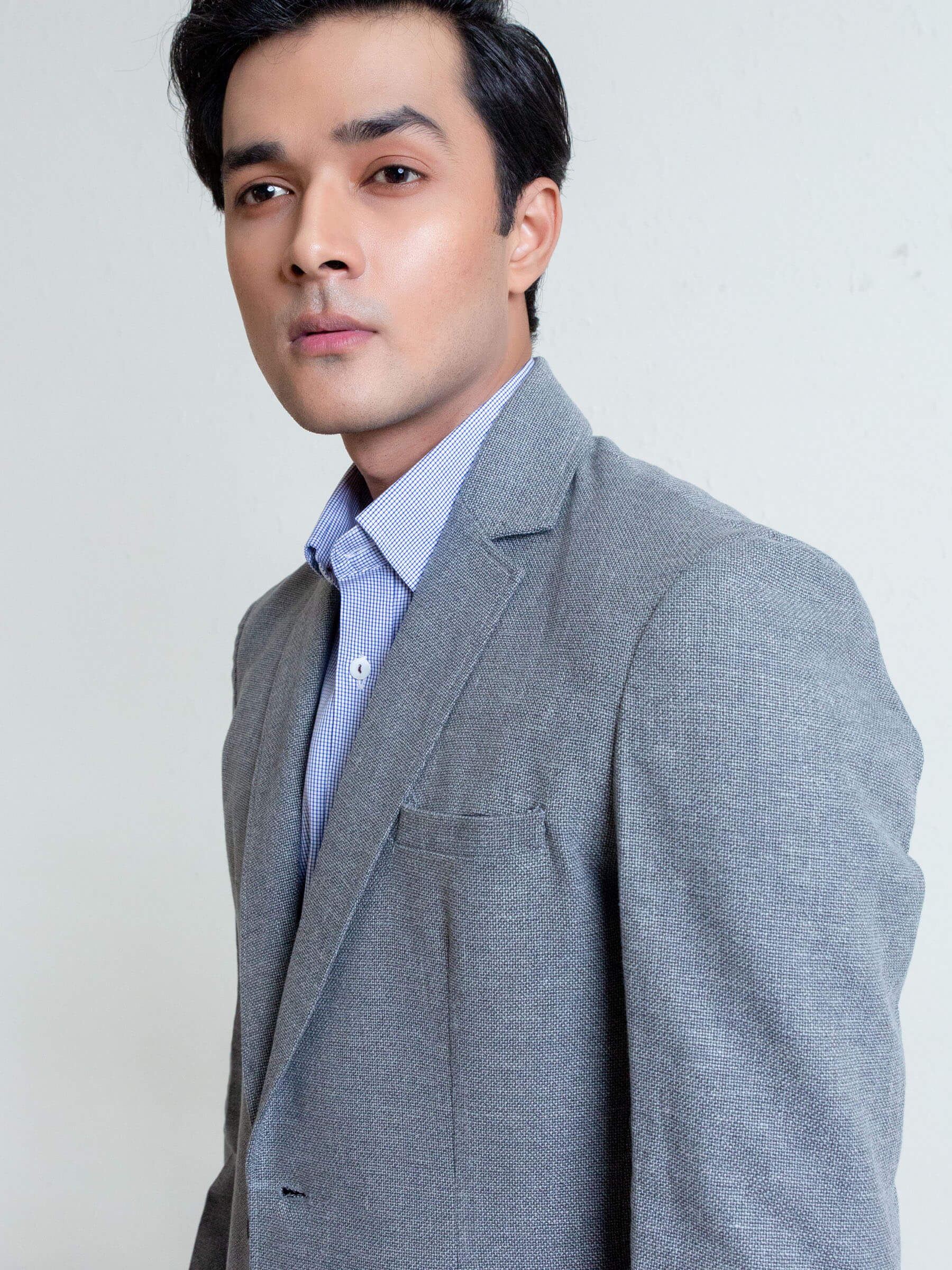 Grey Linen Textured Blazer