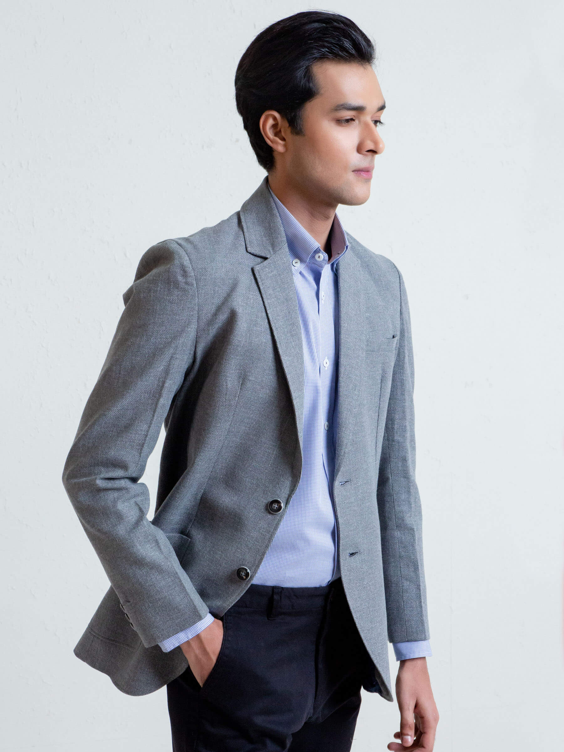 Grey Linen Textured Blazer