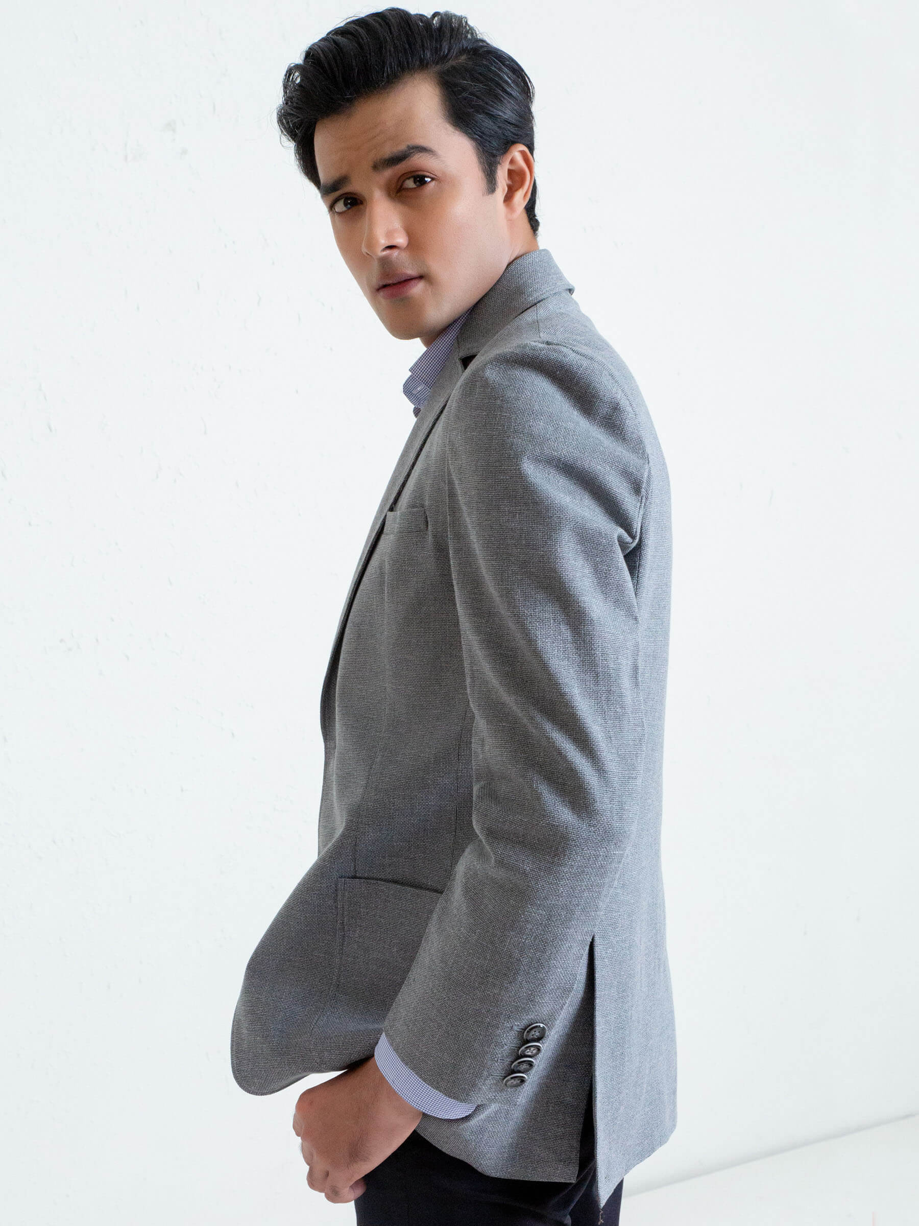 Grey Linen Textured Blazer