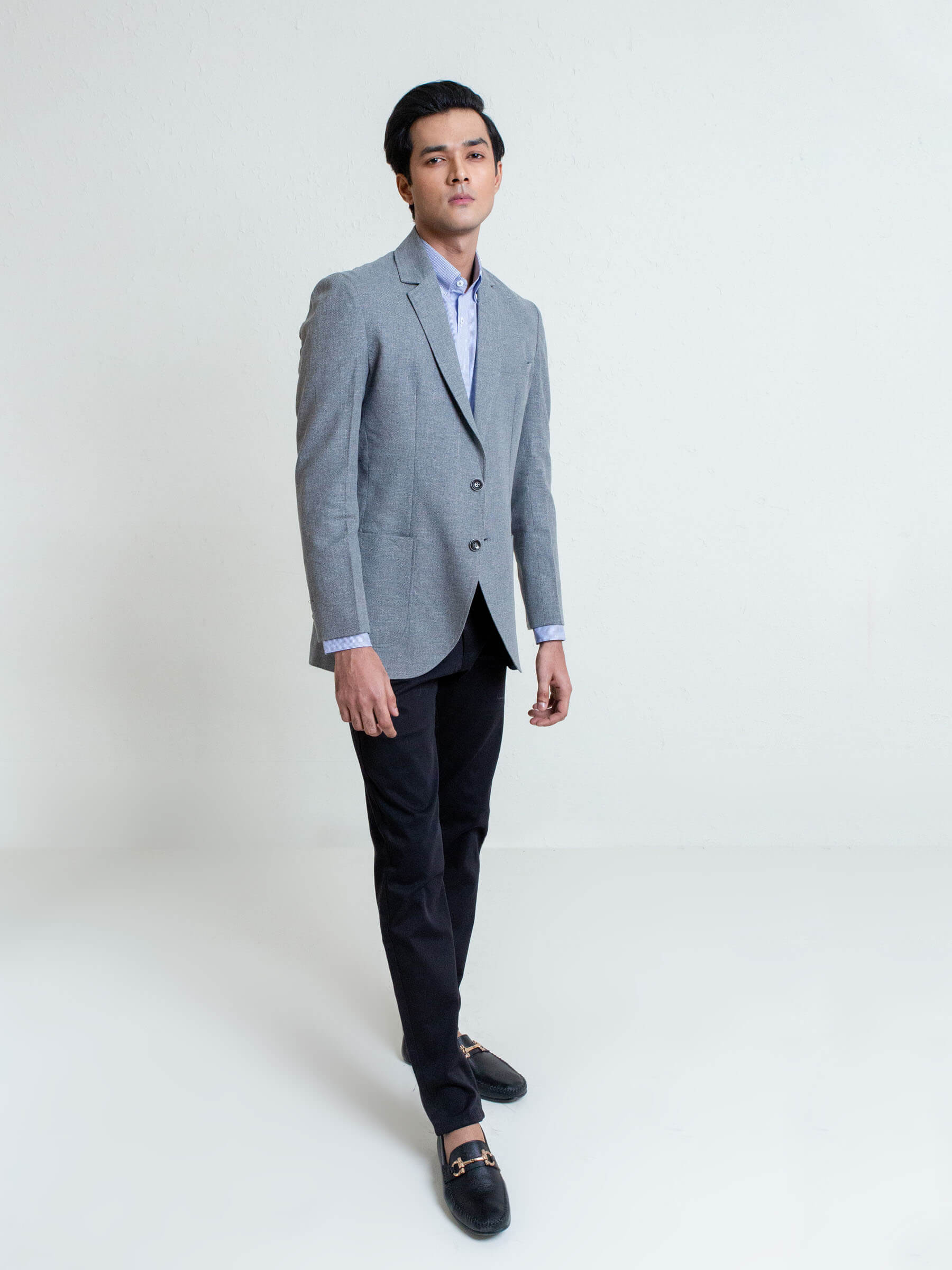 Grey Linen Textured Blazer