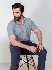 Grey Mao Collar Polo Shirt