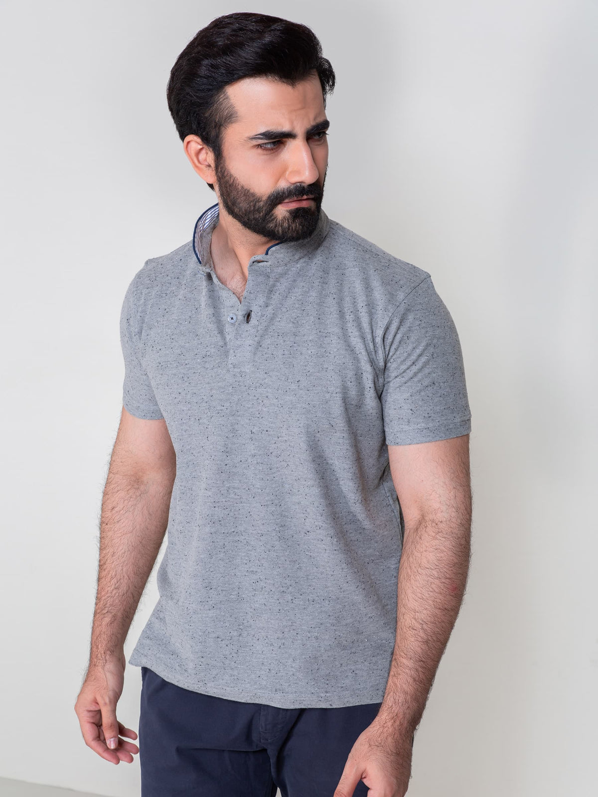 Grey Mao Collar Polo Shirt