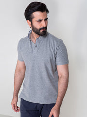 Grey Mao Collar Polo Shirt