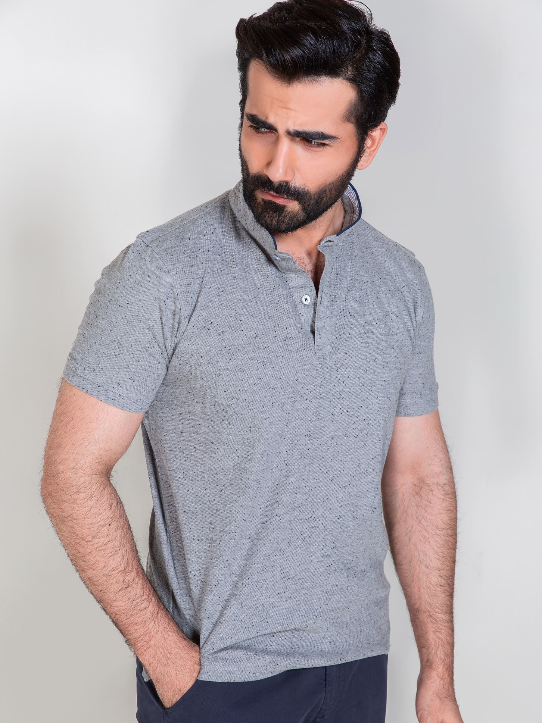 Grey Mao Collar Polo Shirt