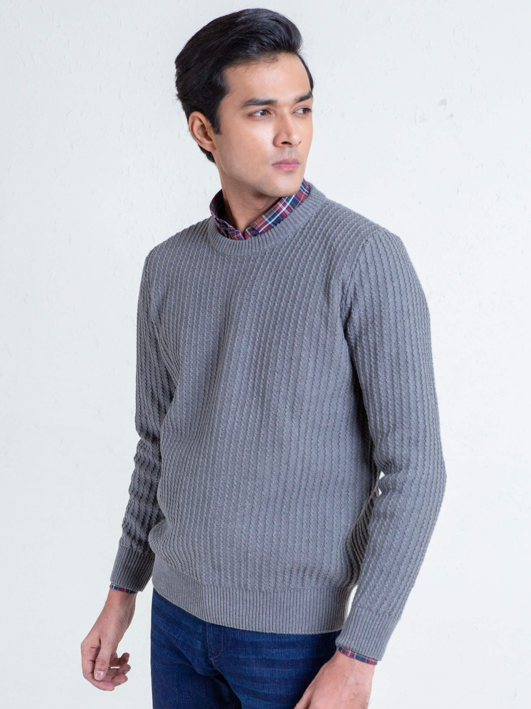 Grey Melange Zig-Zag Textured Jumper