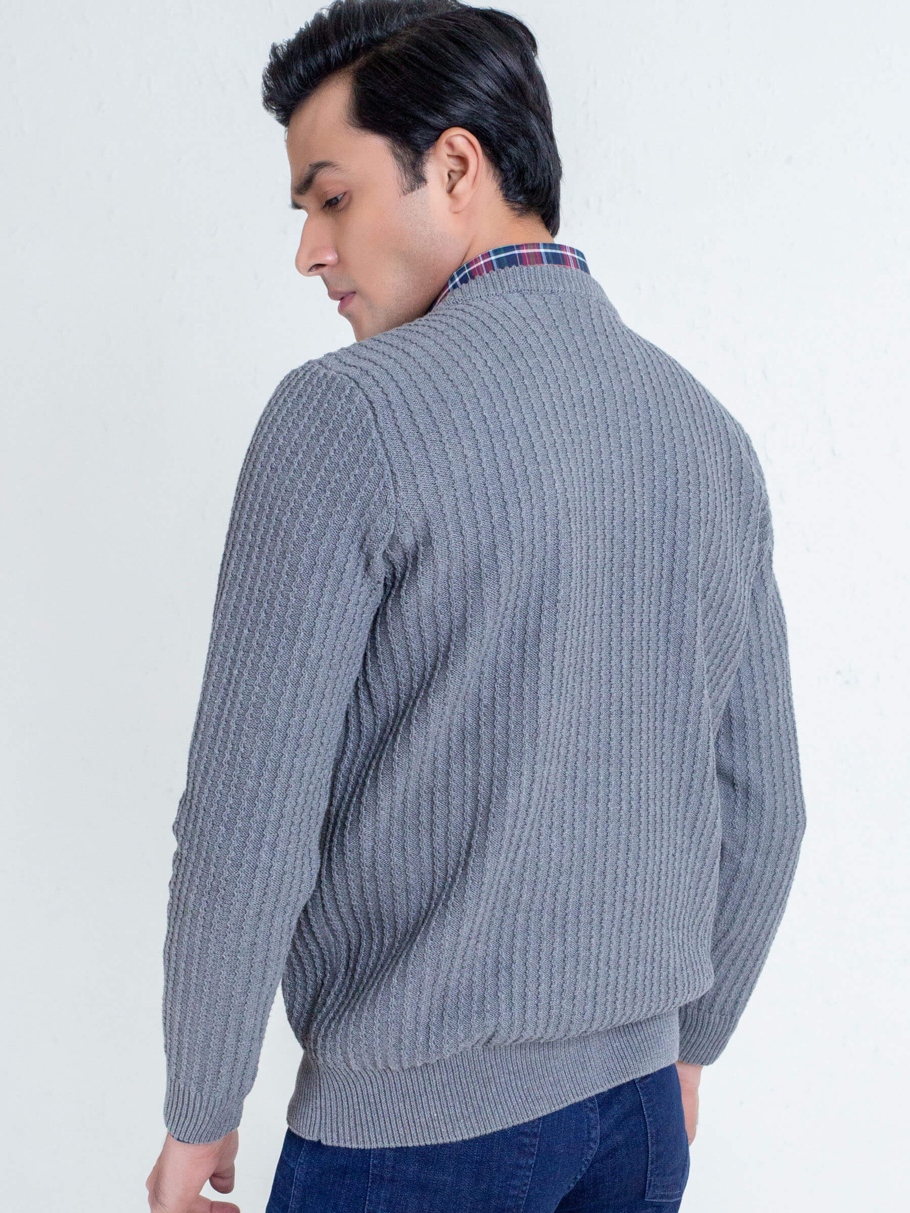 Grey Melange Zig-Zag Textured Jumper