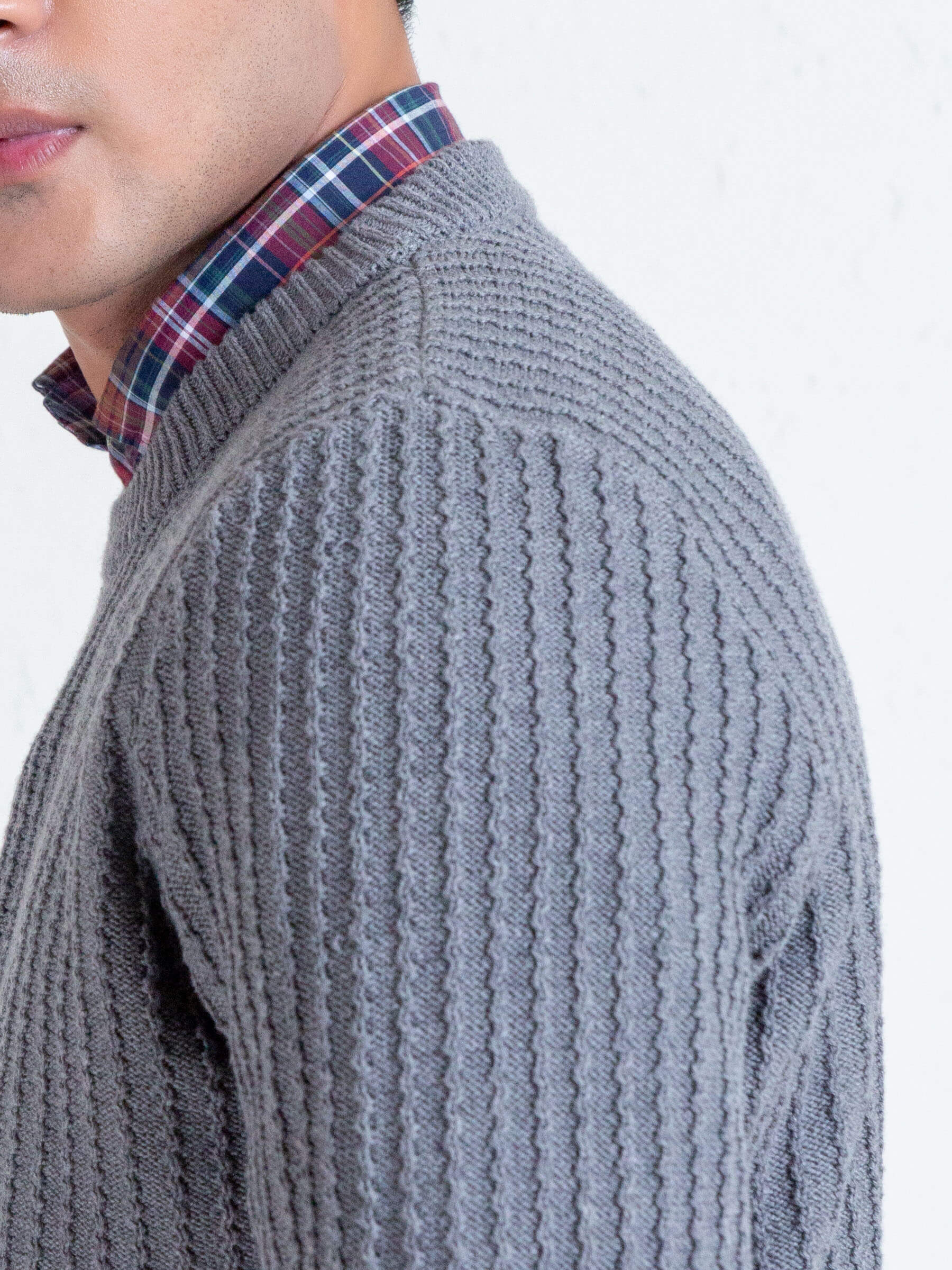 Grey Melange Zig-Zag Textured Jumper