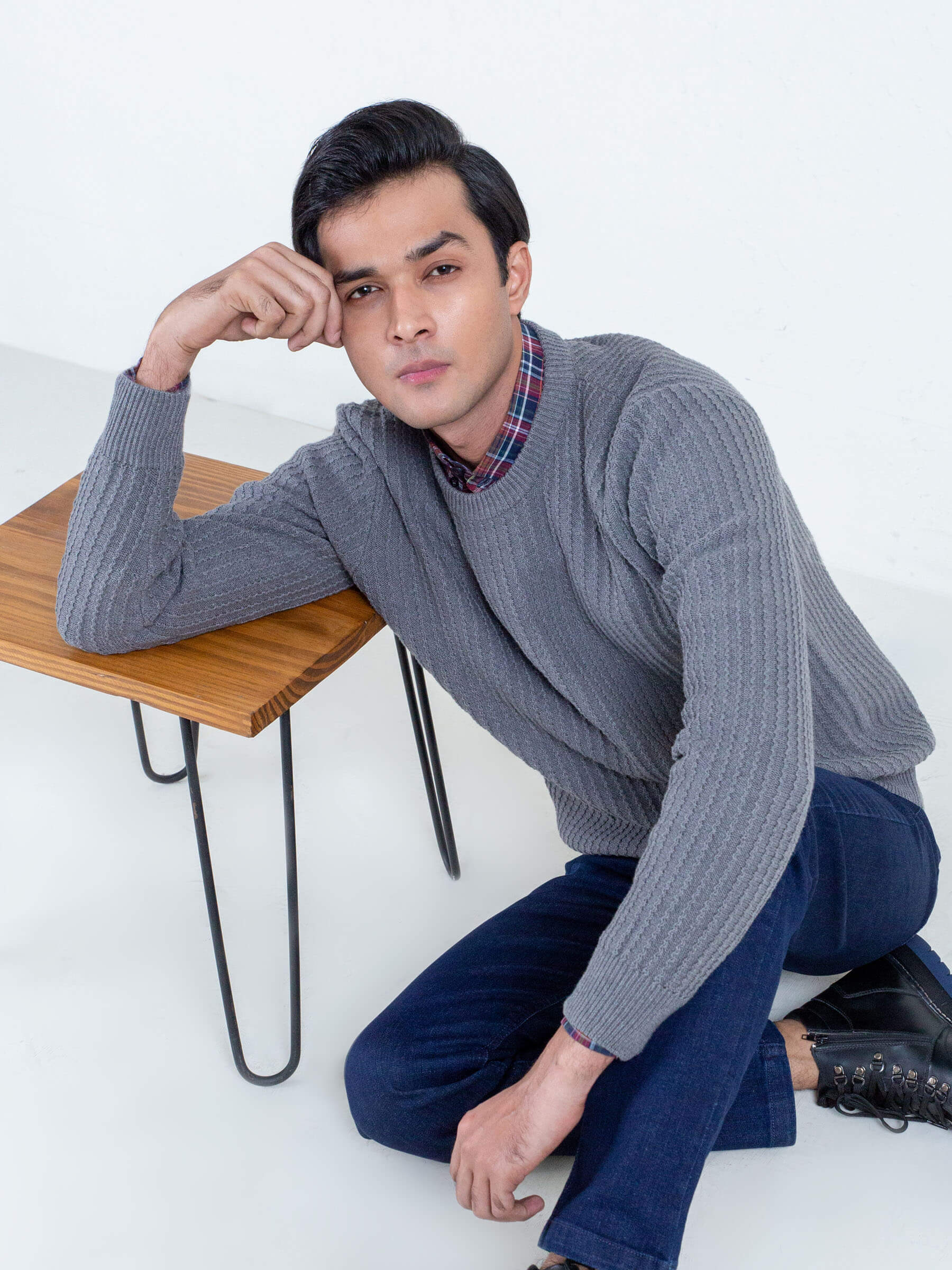 Grey Melange Zig-Zag Textured Jumper