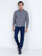 Grey Melange Zig-Zag Textured Jumper