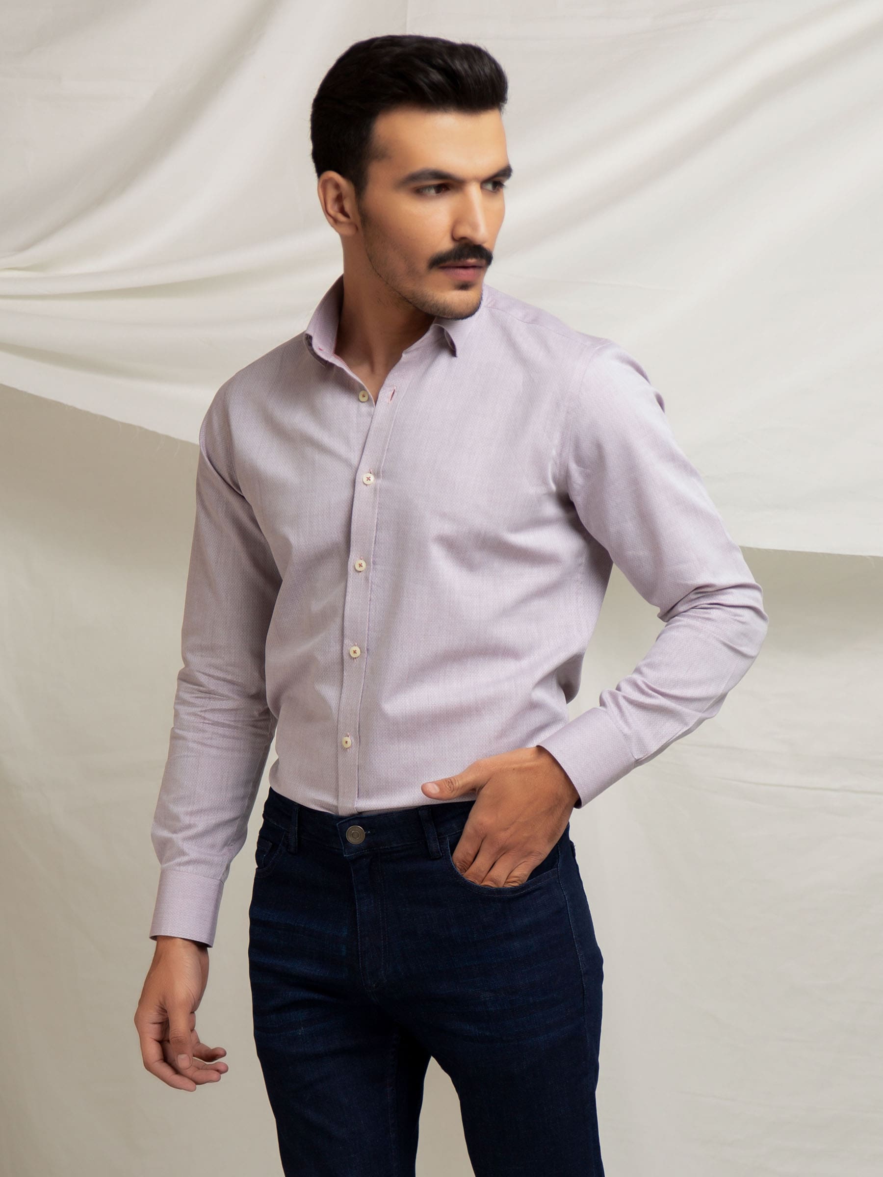 Grey & Peach Dobby Formal Shirt