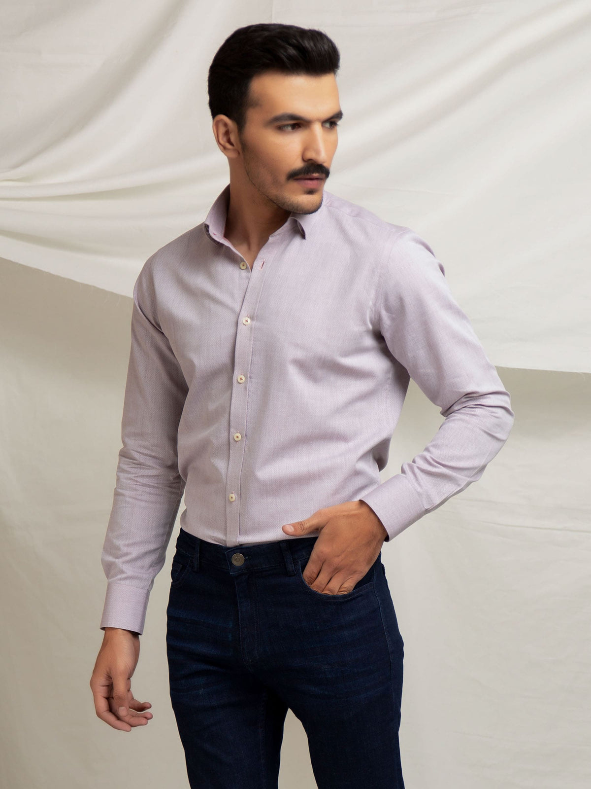 Grey & Peach Dobby Formal Shirt