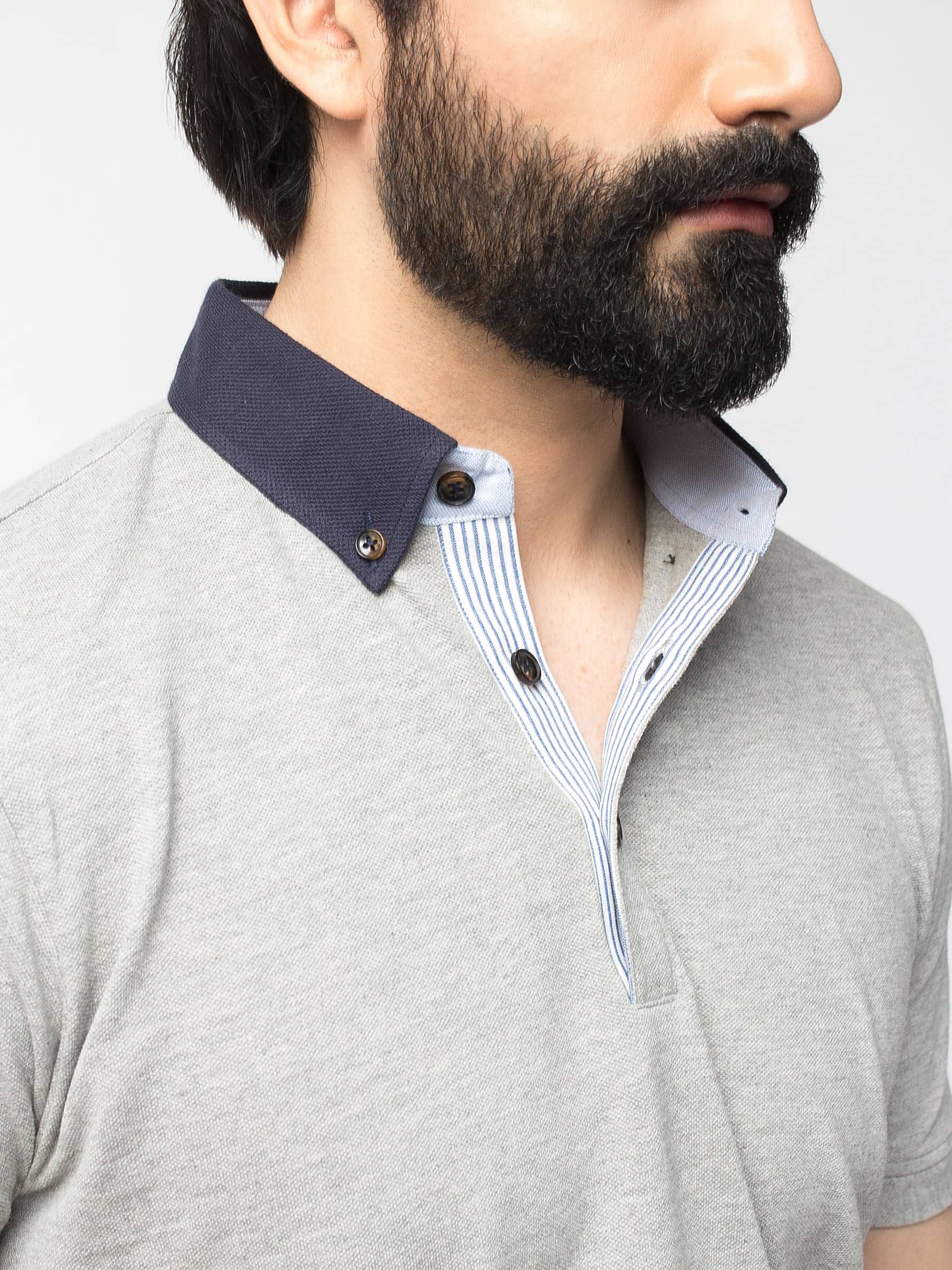 Grey Polo With Contrasting Collar
