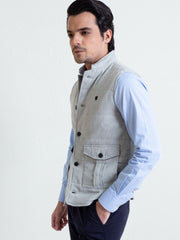 Grey Sleeveless Jacket With Cargo Pockets
