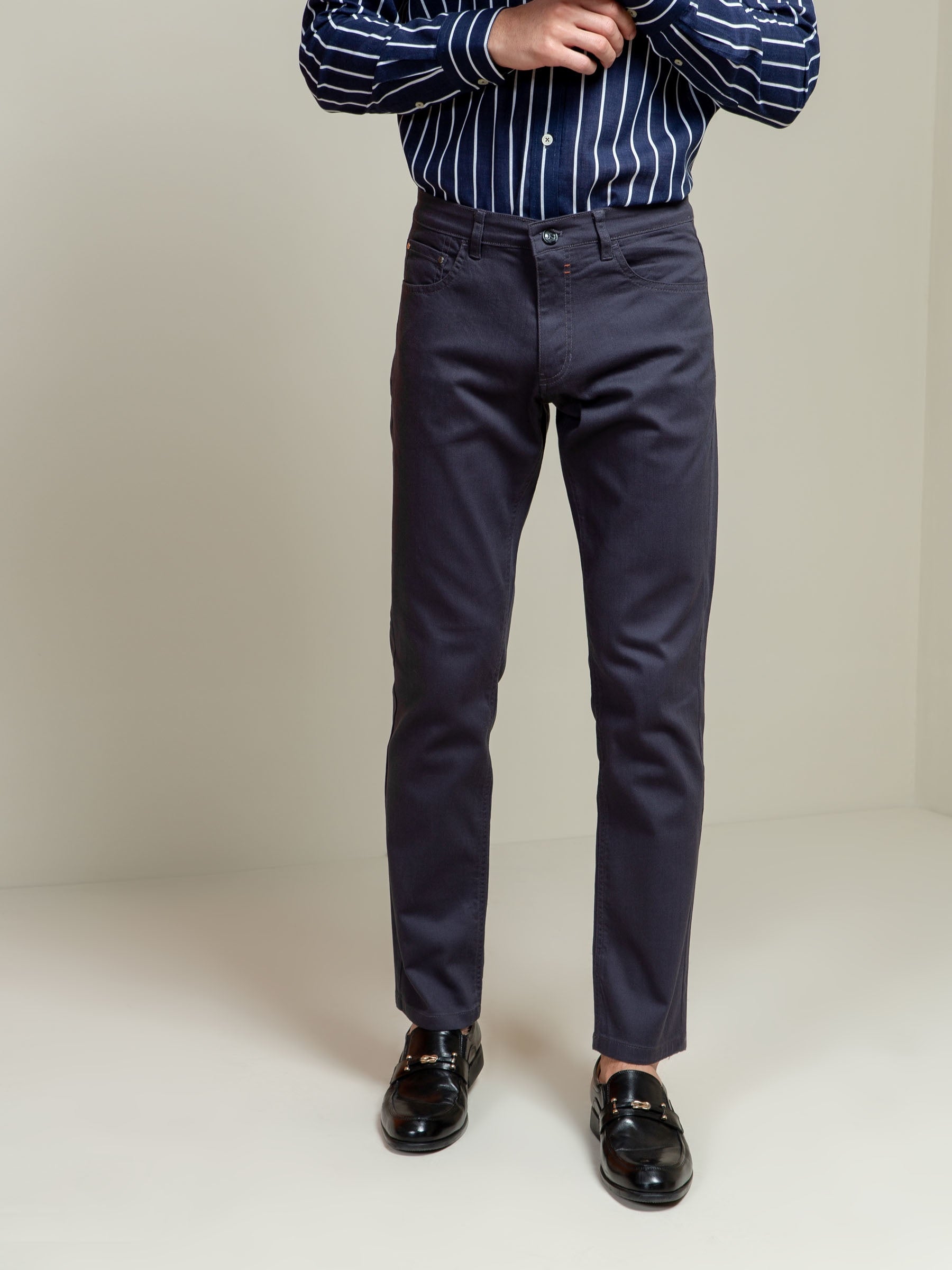 Grey Slub Five Pocket Slim Fit Trouser