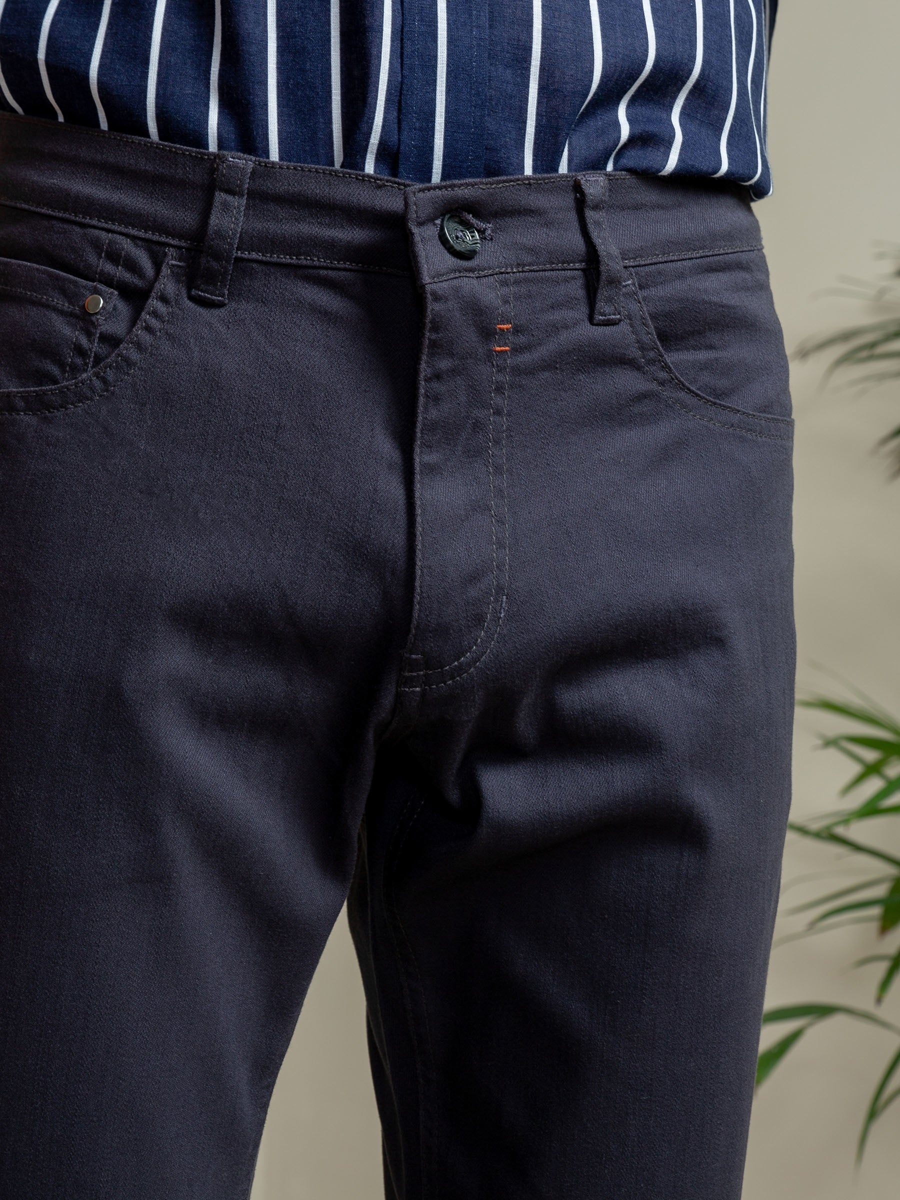 Grey Slub Five Pocket Slim Fit Trouser