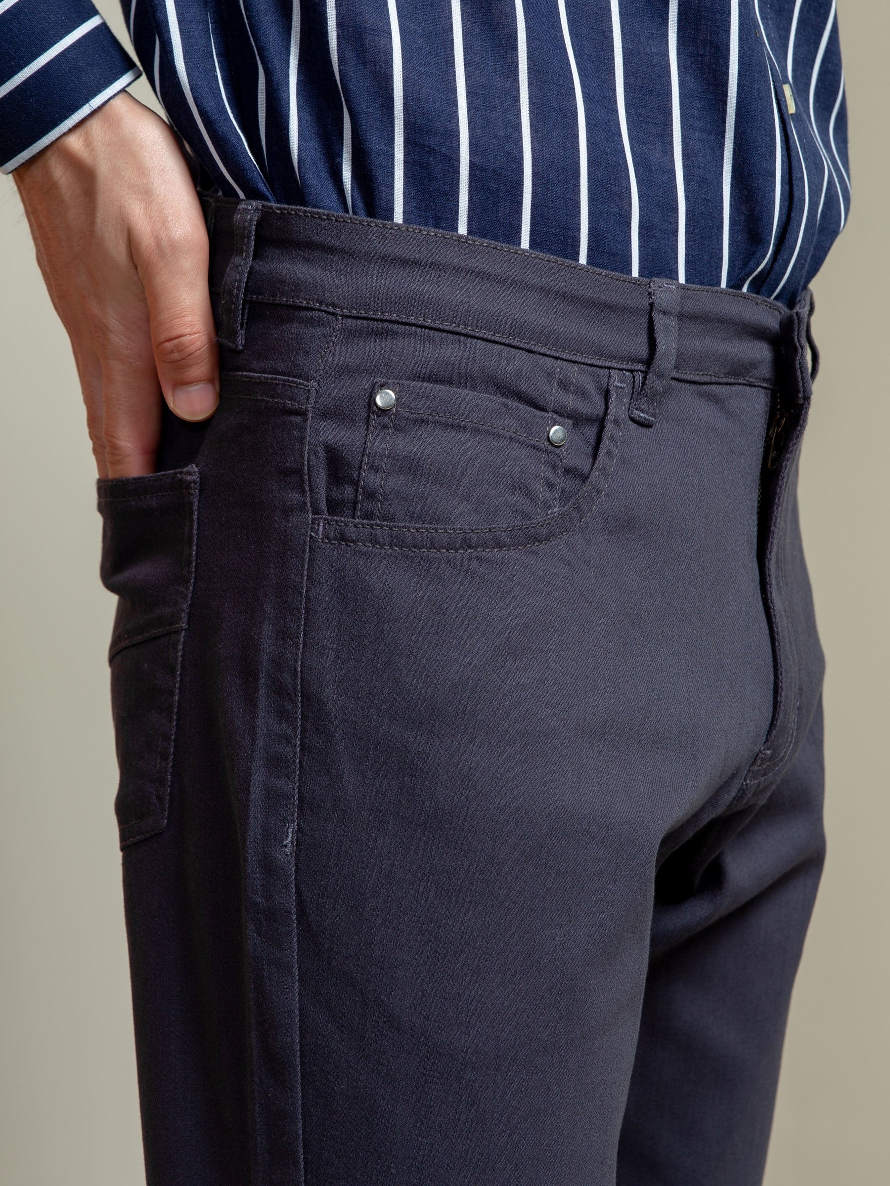 Grey Slub Five Pocket Slim Fit Trouser