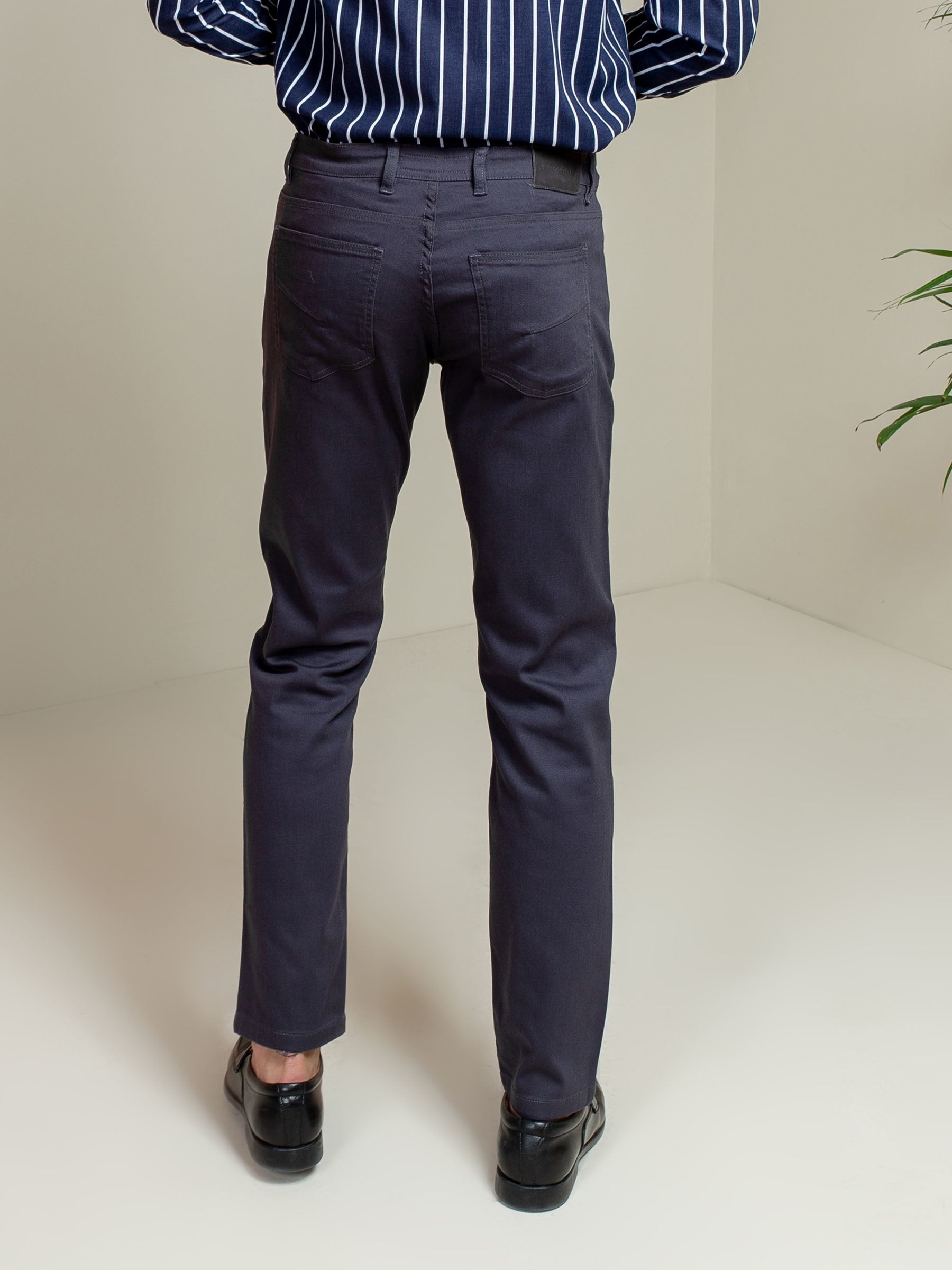 Grey Slub Five Pocket Slim Fit Trouser