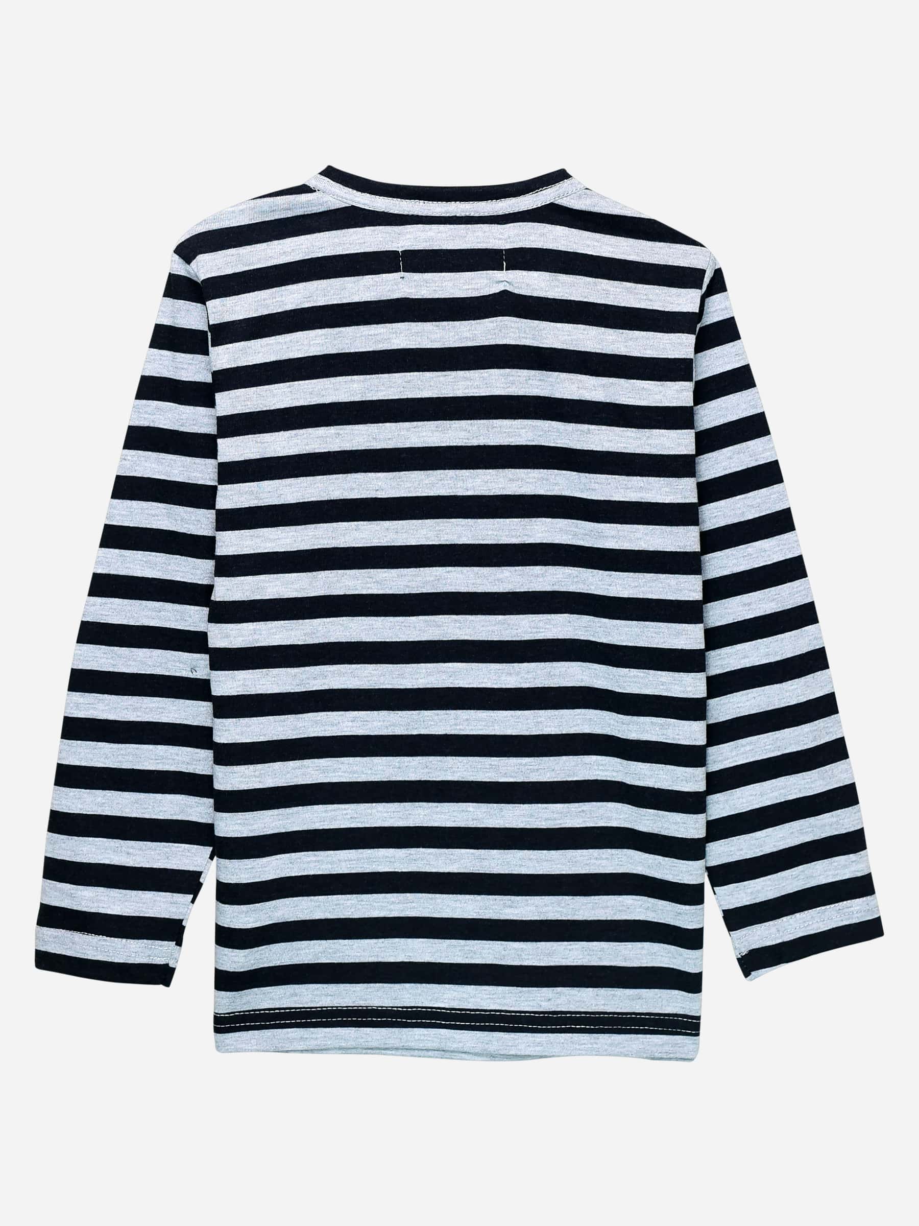 Grey Striped Full Sleeve T-Shirt With Contrasting Pocket