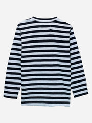 Grey Striped Full Sleeve T-Shirt With Contrasting Pocket