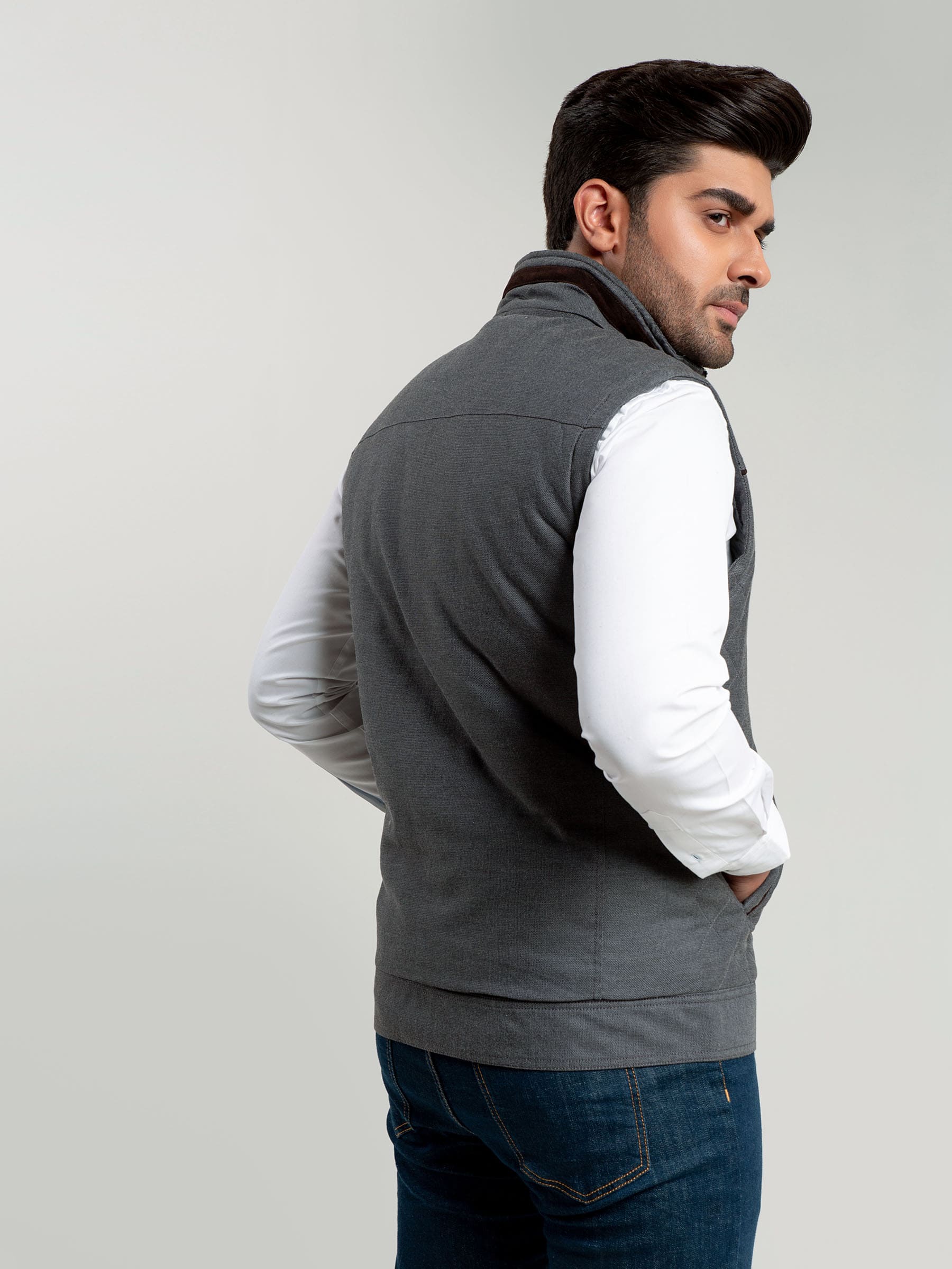 Grey Structured Quilted Sleeveless Jacket