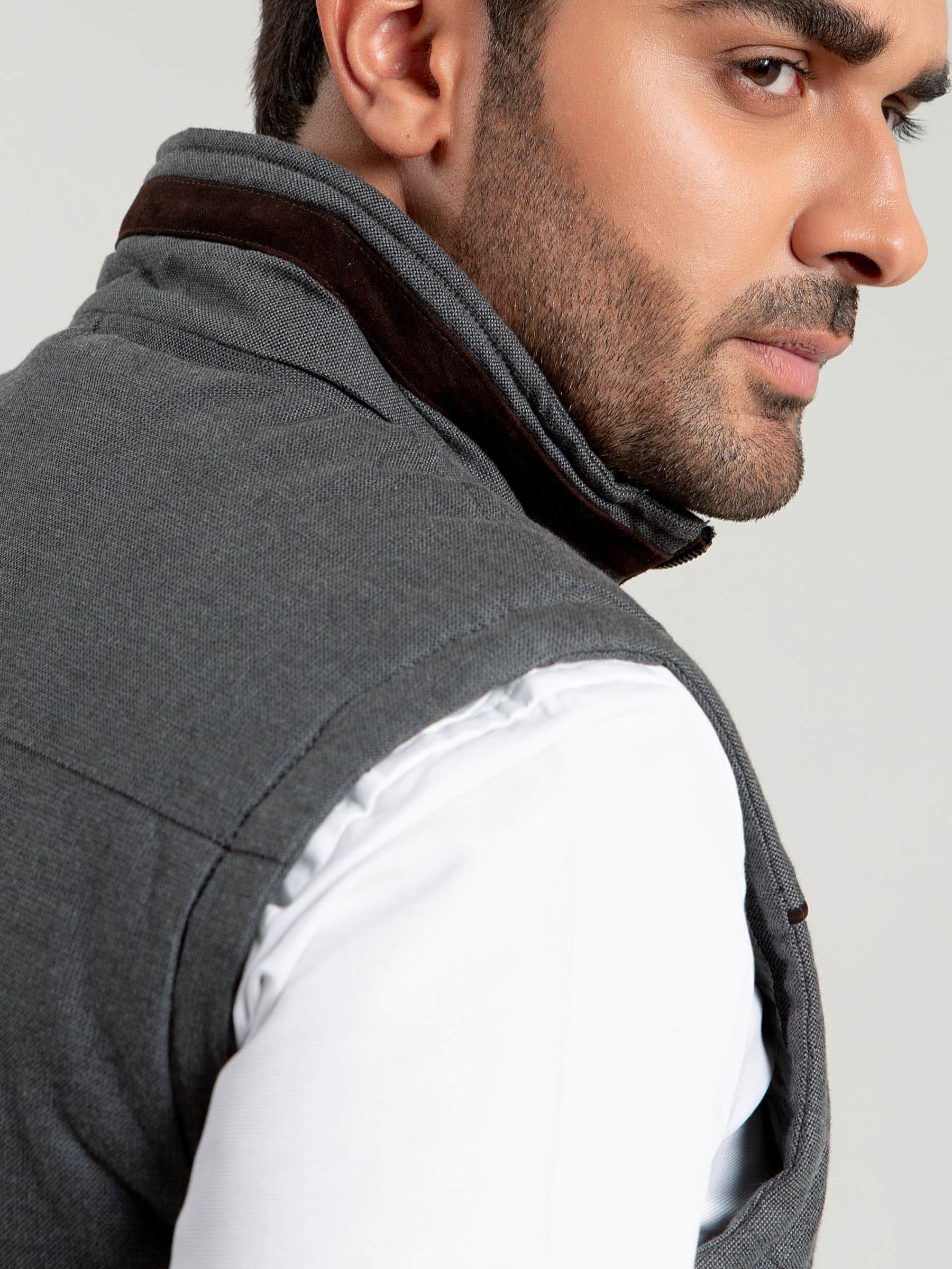 Grey Structured Quilted Sleeveless Jacket
