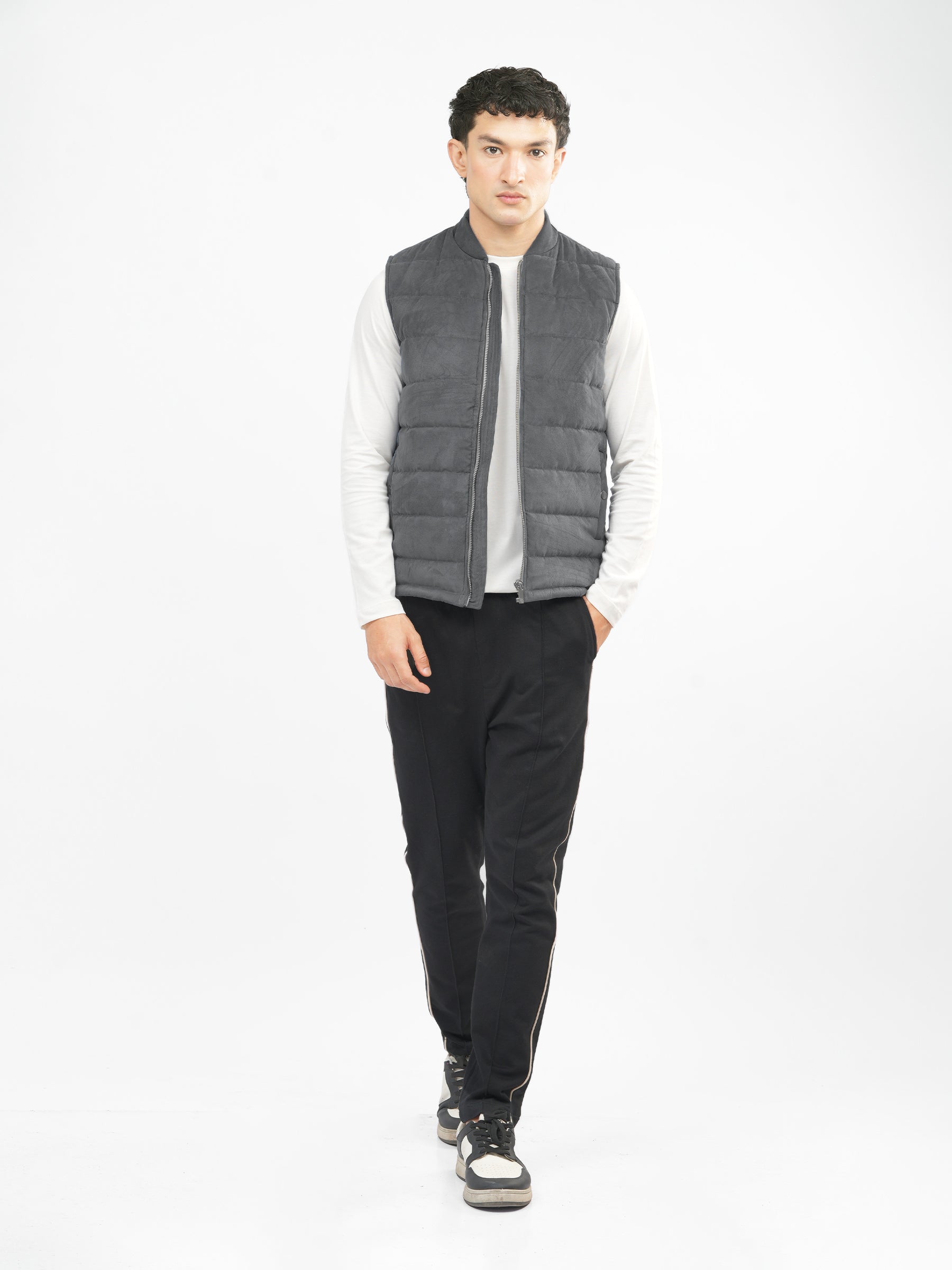 Grey Suede Sleeveless Gillet Jacket